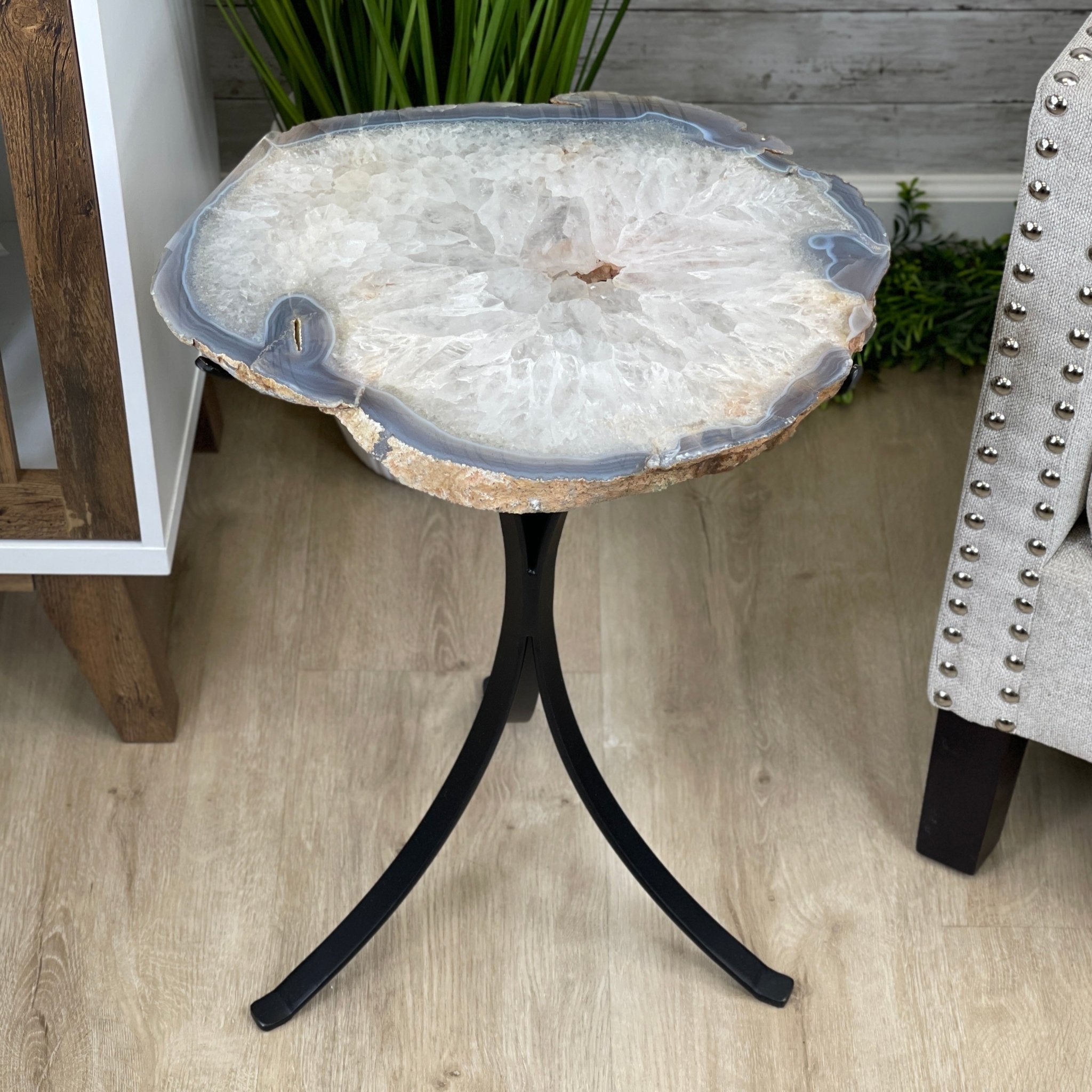 Natural Brazilian Agate Side Table, single slice on a black metal base, 21.75" tall #1305-0143 by Brazil Gems - Brazil GemsBrazil GemsNatural Brazilian Agate Side Table, single slice on a black metal base, 21.75" tall #1305-0143 by Brazil GemsTables: Side1305-0143