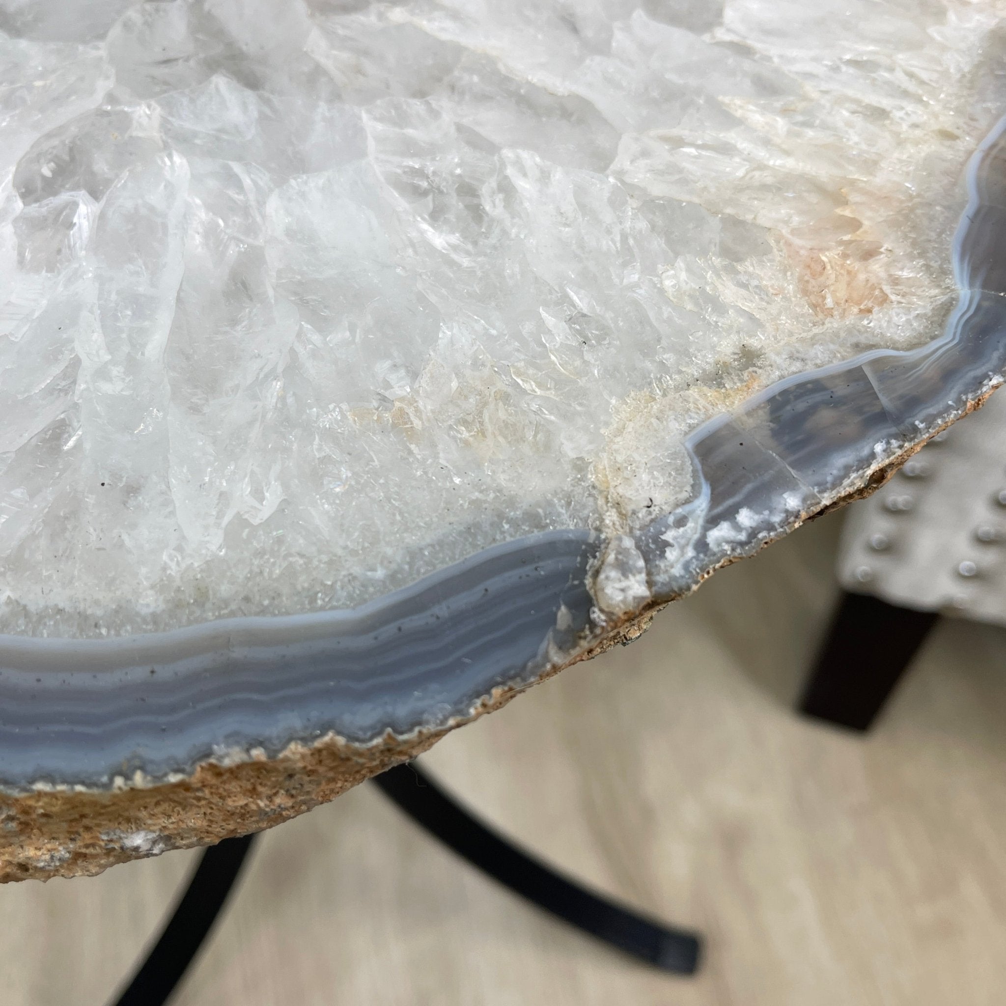 Natural Brazilian Agate Side Table, single slice on a black metal base, 21.75" tall #1305-0143 by Brazil Gems - Brazil GemsBrazil GemsNatural Brazilian Agate Side Table, single slice on a black metal base, 21.75" tall #1305-0143 by Brazil GemsTables: Side1305-0143