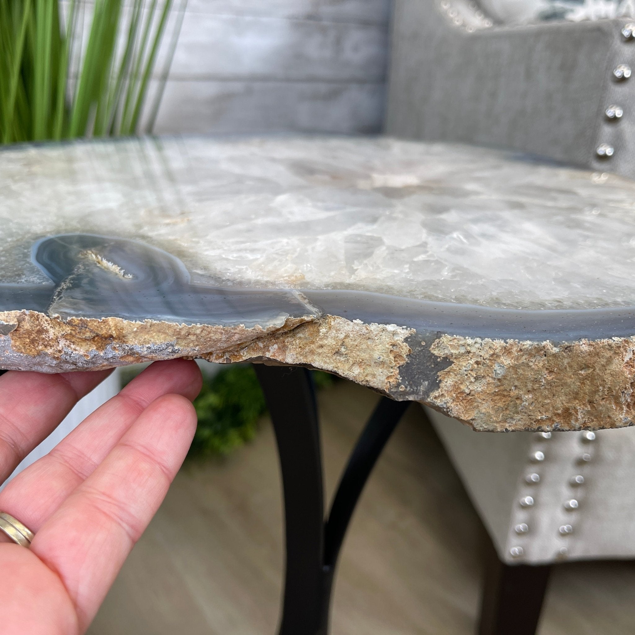 Natural Brazilian Agate Side Table, single slice on a black metal base, 21.75" tall #1305-0143 by Brazil Gems - Brazil GemsBrazil GemsNatural Brazilian Agate Side Table, single slice on a black metal base, 21.75" tall #1305-0143 by Brazil GemsTables: Side1305-0143