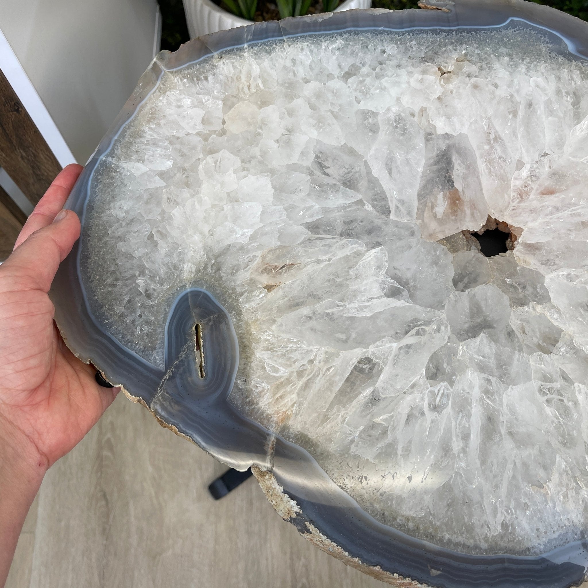 Natural Brazilian Agate Side Table, single slice on a black metal base, 21.75" tall #1305-0143 by Brazil Gems - Brazil GemsBrazil GemsNatural Brazilian Agate Side Table, single slice on a black metal base, 21.75" tall #1305-0143 by Brazil GemsTables: Side1305-0143