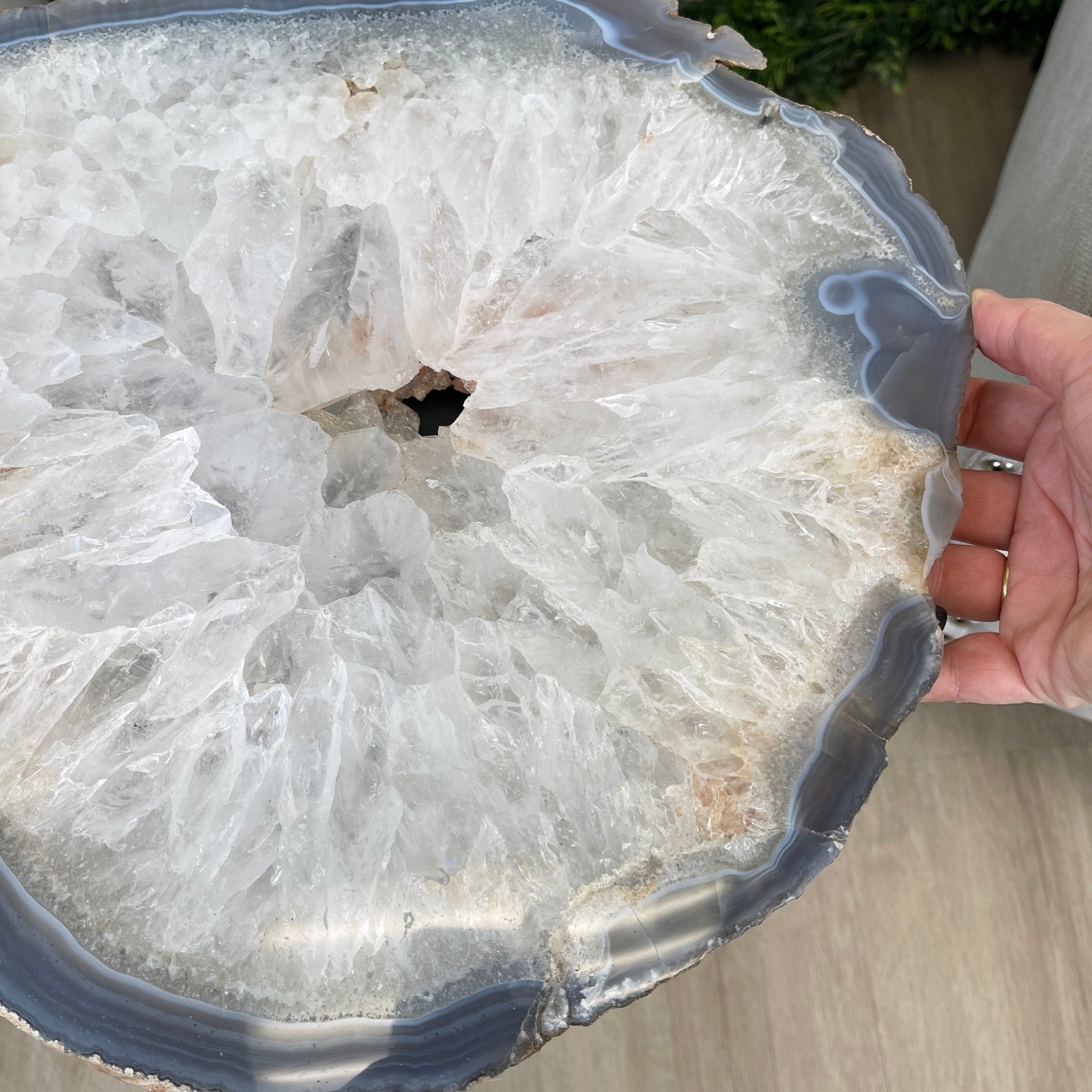 Natural Brazilian Agate Side Table, single slice on a black metal base, 21.75" tall #1305-0143 by Brazil Gems - Brazil GemsBrazil GemsNatural Brazilian Agate Side Table, single slice on a black metal base, 21.75" tall #1305-0143 by Brazil GemsTables: Side1305-0143
