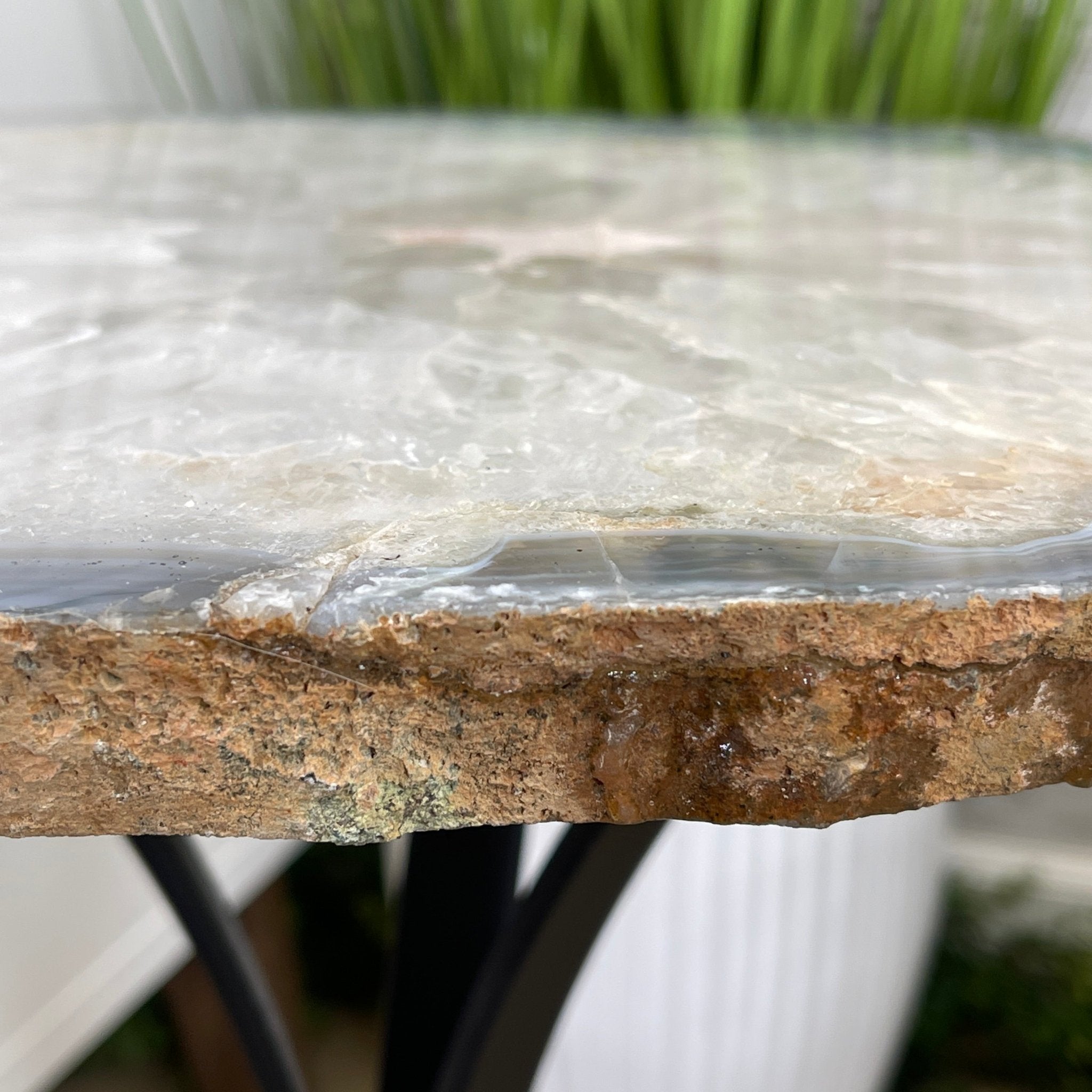 Natural Brazilian Agate Side Table, single slice on a black metal base, 21.75" tall #1305-0143 by Brazil Gems - Brazil GemsBrazil GemsNatural Brazilian Agate Side Table, single slice on a black metal base, 21.75" tall #1305-0143 by Brazil GemsTables: Side1305-0143