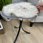 Natural Brazilian Agate Side Table, single slice on a black metal base, 21.75" tall #1305-0143 by Brazil Gems - Brazil GemsBrazil GemsNatural Brazilian Agate Side Table, single slice on a black metal base, 21.75" tall #1305-0143 by Brazil GemsTables: Side1305-0143