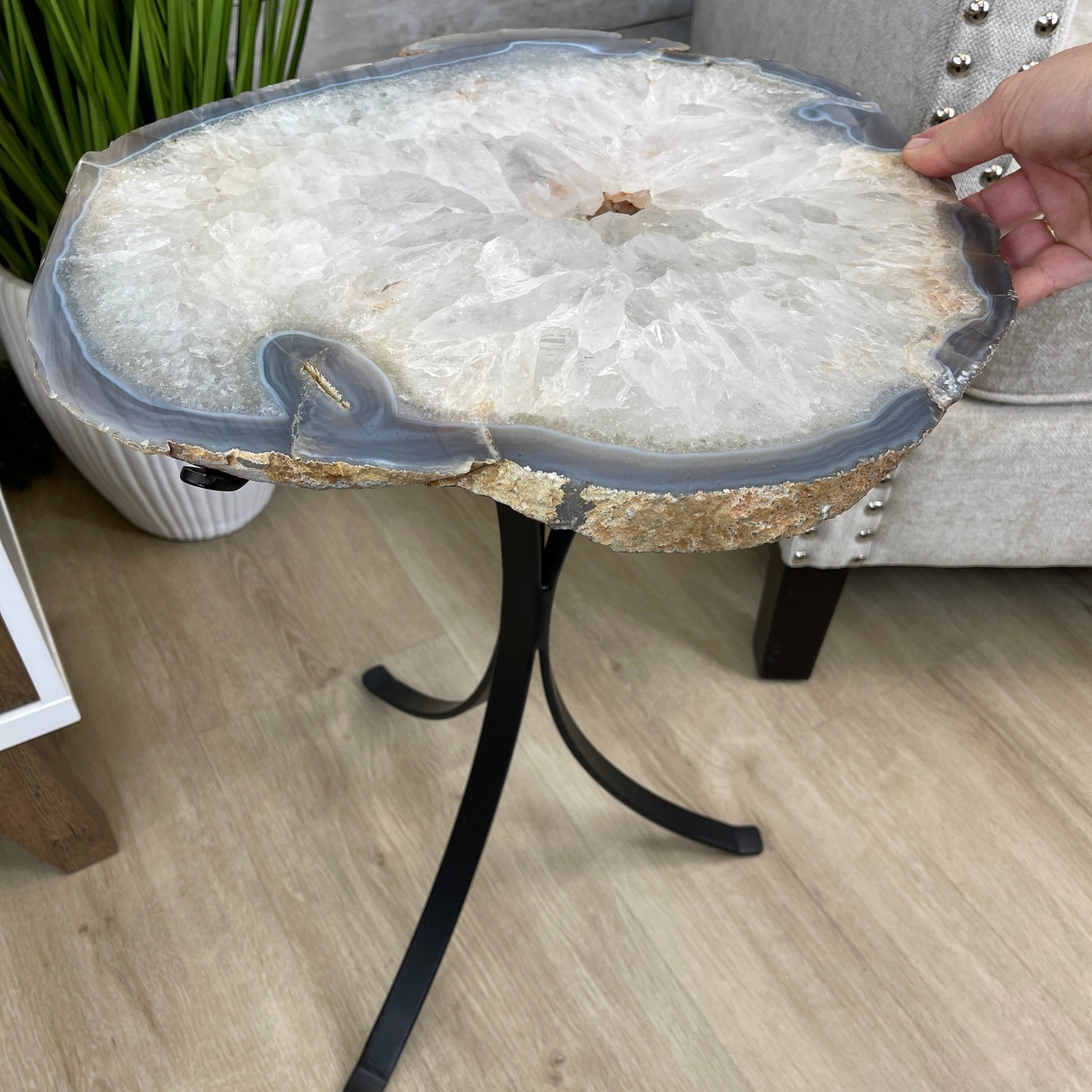 Natural Brazilian Agate Side Table, single slice on a black metal base, 21.75" tall #1305-0143 by Brazil Gems - Brazil GemsBrazil GemsNatural Brazilian Agate Side Table, single slice on a black metal base, 21.75" tall #1305-0143 by Brazil GemsTables: Side1305-0143