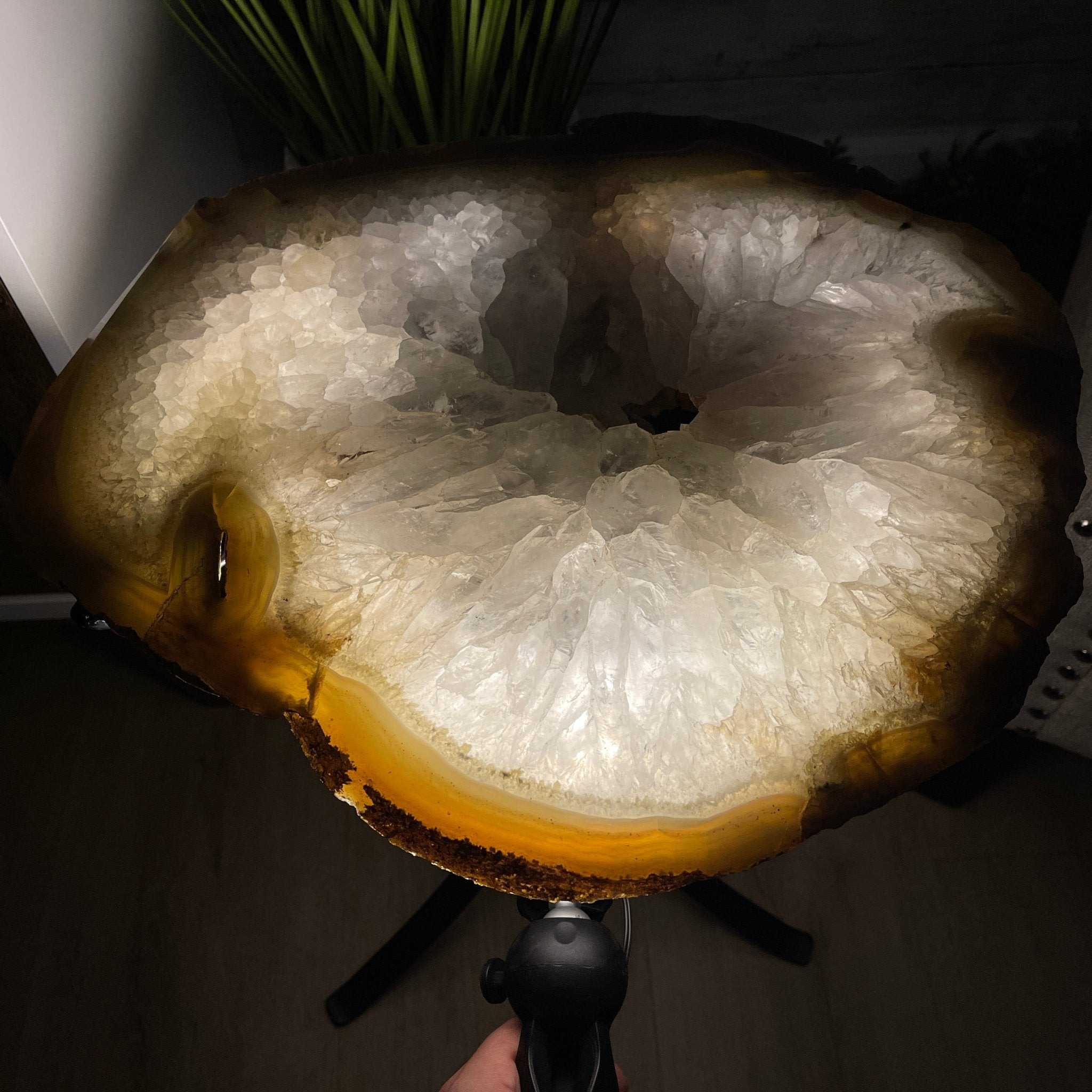 Natural Brazilian Agate Side Table, single slice on a black metal base, 21.75" tall #1305-0143 by Brazil Gems - Brazil GemsBrazil GemsNatural Brazilian Agate Side Table, single slice on a black metal base, 21.75" tall #1305-0143 by Brazil GemsTables: Side1305-0143