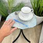 Natural Brazilian Agate Side Table, single slice on a black metal base, 21.75" tall #1305-0149 by Brazil Gems - Brazil GemsBrazil GemsNatural Brazilian Agate Side Table, single slice on a black metal base, 21.75" tall #1305-0149 by Brazil GemsTables: Side1305-0149