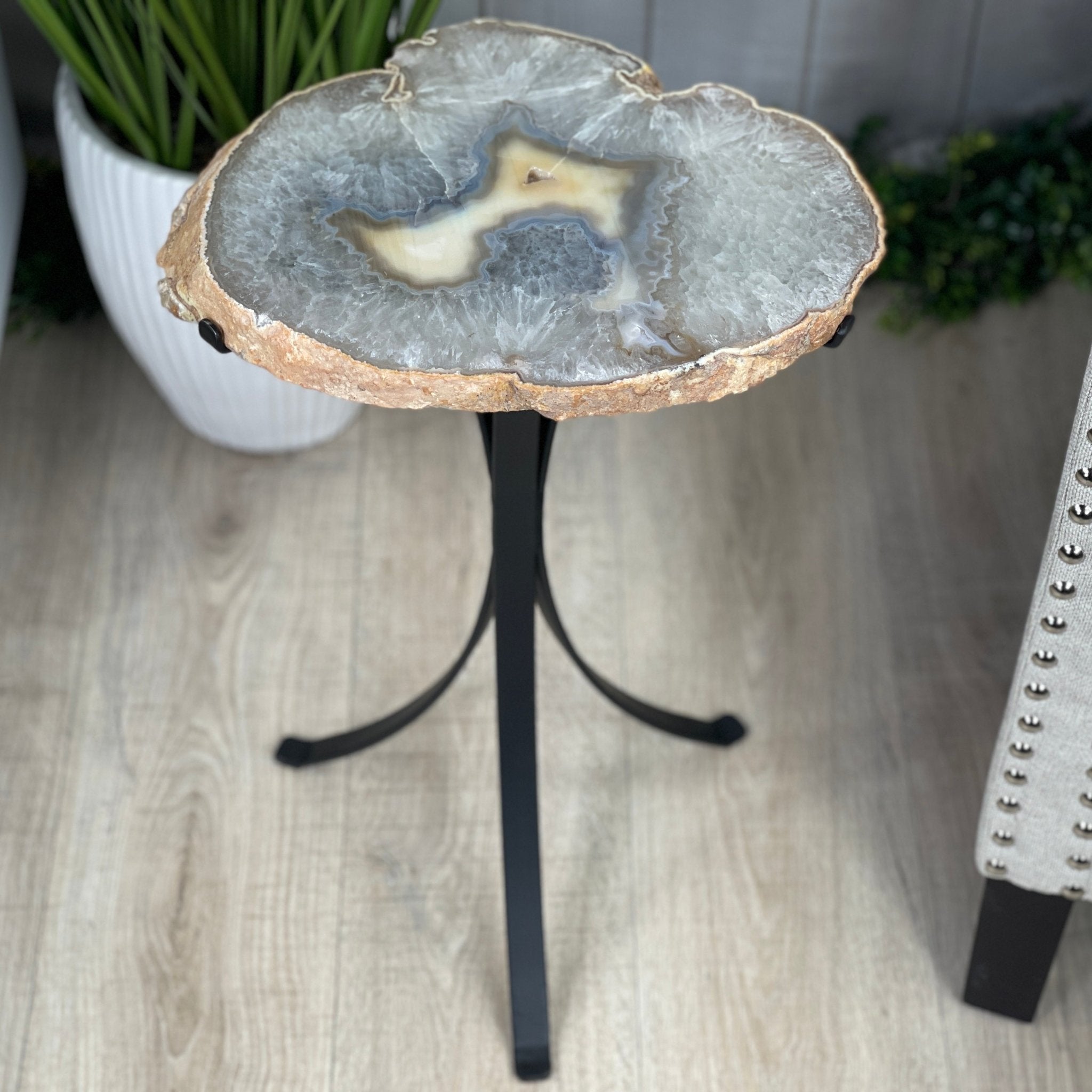 Natural Brazilian Agate Side Table, single slice on a black metal base, 22" tall #1305-0101 by Brazil Gems - Brazil GemsBrazil GemsNatural Brazilian Agate Side Table, single slice on a black metal base, 22" tall #1305-0101 by Brazil GemsTables: Side1305-0101