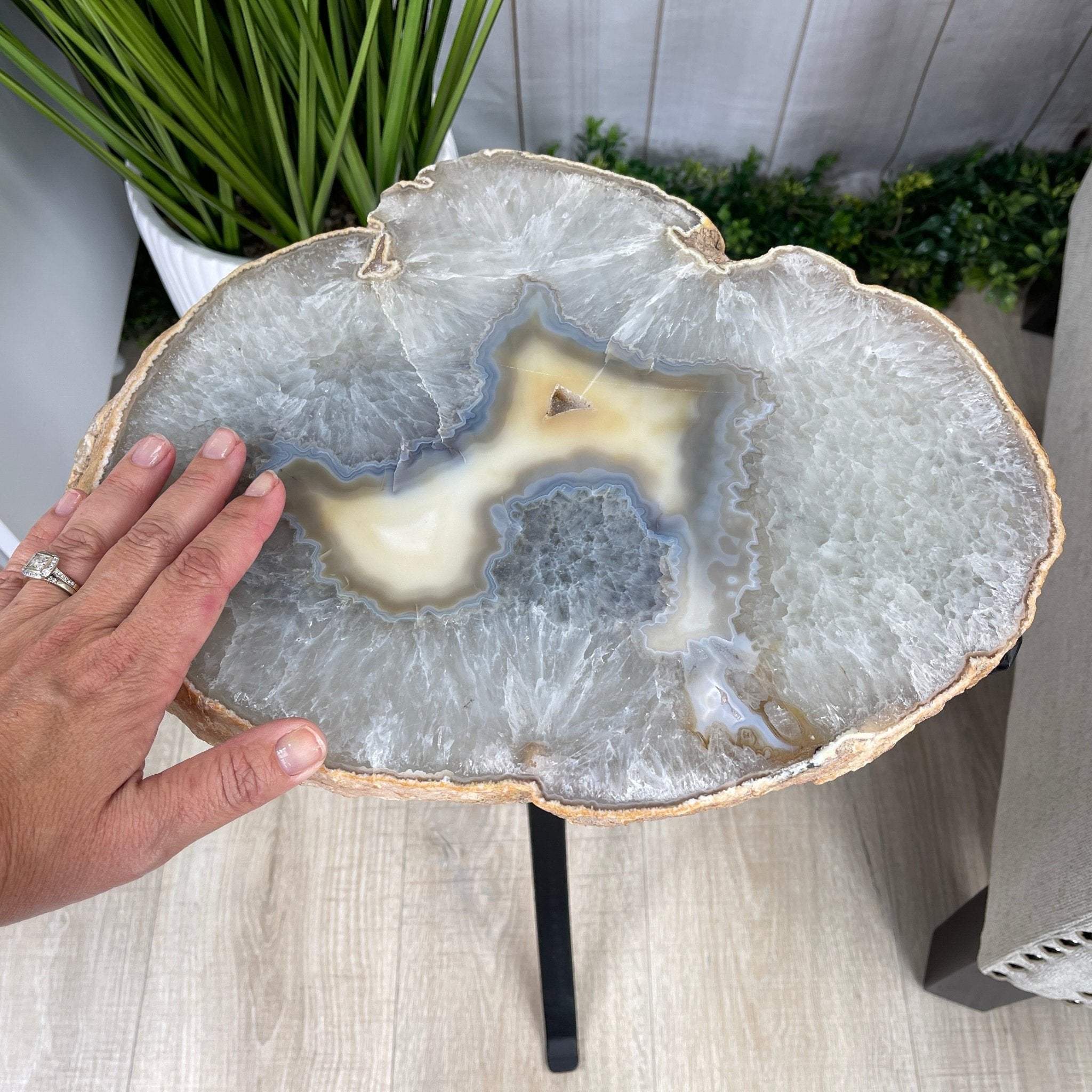 Natural Brazilian Agate Side Table, single slice on a black metal base, 22" tall #1305-0101 by Brazil Gems - Brazil GemsBrazil GemsNatural Brazilian Agate Side Table, single slice on a black metal base, 22" tall #1305-0101 by Brazil GemsTables: Side1305-0101