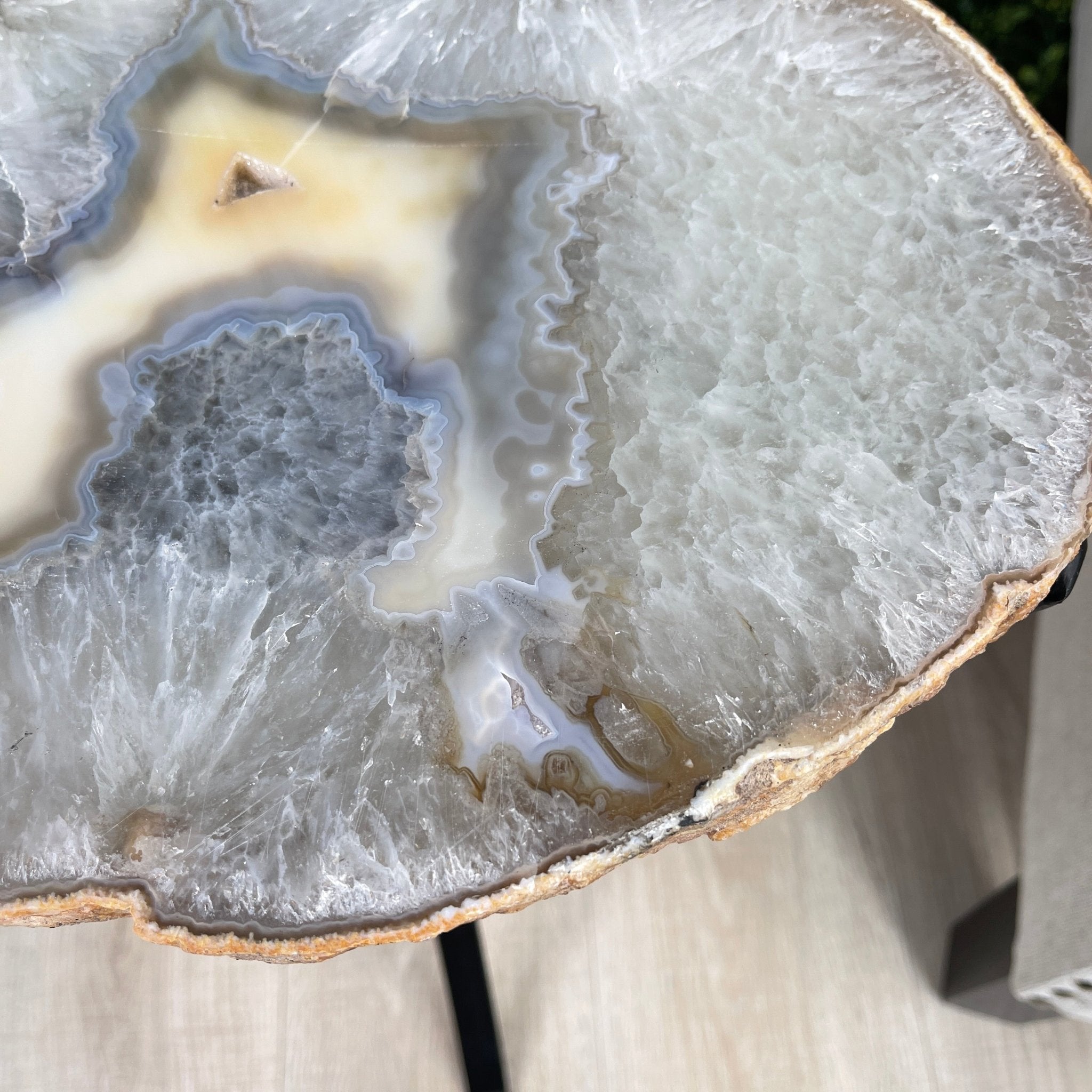 Natural Brazilian Agate Side Table, single slice on a black metal base, 22" tall #1305-0101 by Brazil Gems - Brazil GemsBrazil GemsNatural Brazilian Agate Side Table, single slice on a black metal base, 22" tall #1305-0101 by Brazil GemsTables: Side1305-0101