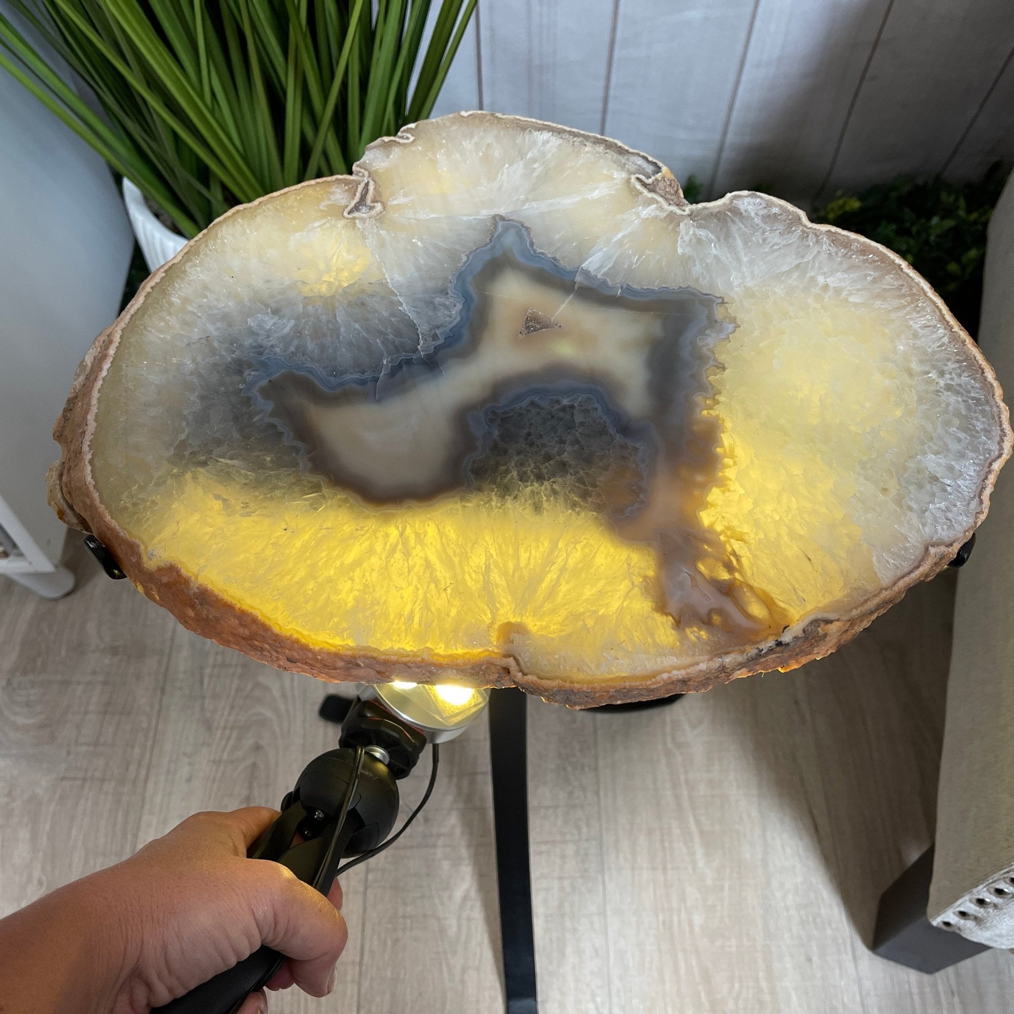 Natural Brazilian Agate Side Table, single slice on a black metal base, 22" tall #1305-0101 by Brazil Gems - Brazil GemsBrazil GemsNatural Brazilian Agate Side Table, single slice on a black metal base, 22" tall #1305-0101 by Brazil GemsTables: Side1305-0101