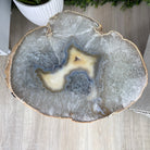 Natural Brazilian Agate Side Table, single slice on a black metal base, 22" tall #1305-0101 by Brazil Gems - Brazil GemsBrazil GemsNatural Brazilian Agate Side Table, single slice on a black metal base, 22" tall #1305-0101 by Brazil GemsTables: Side1305-0101