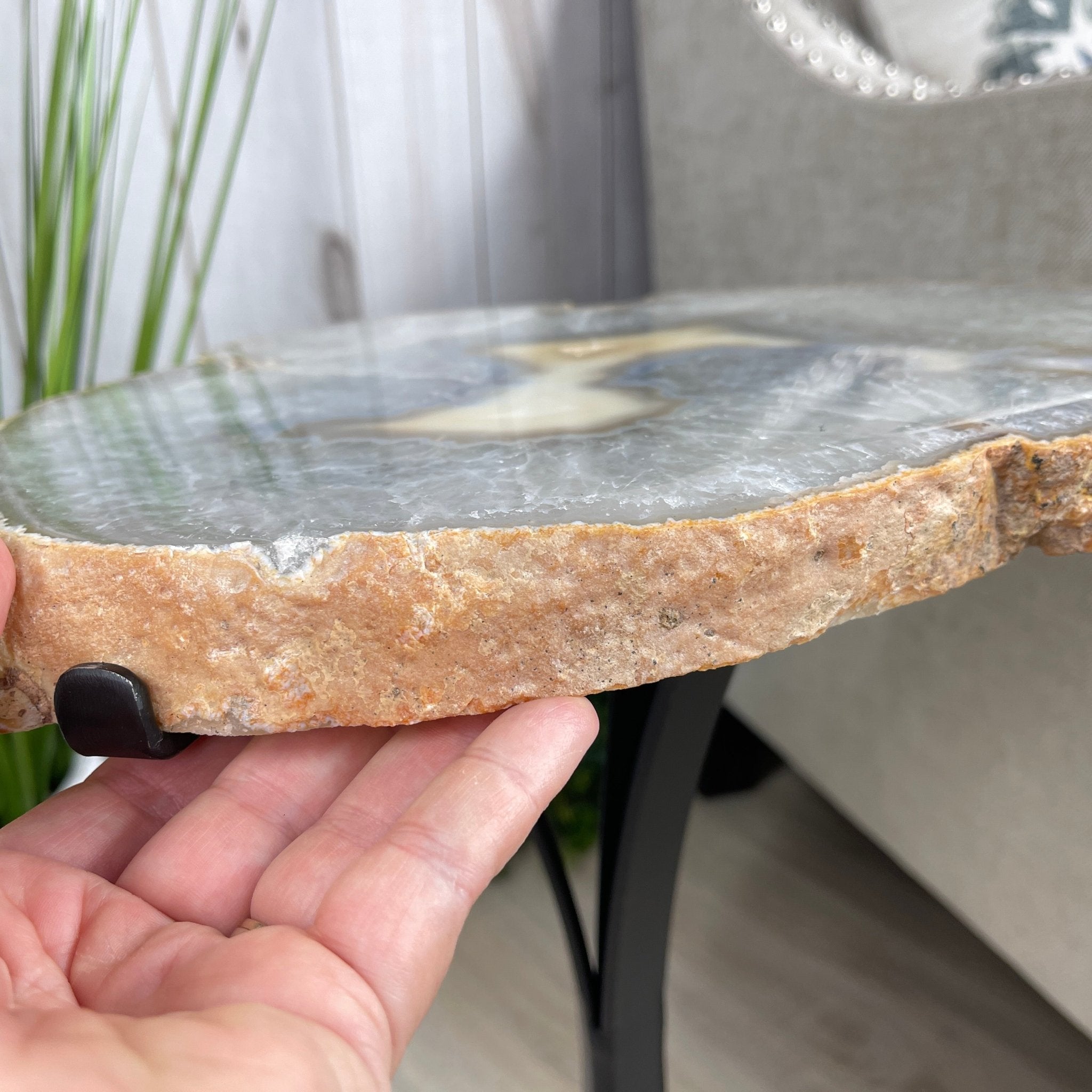 Natural Brazilian Agate Side Table, single slice on a black metal base, 22" tall #1305-0101 by Brazil Gems - Brazil GemsBrazil GemsNatural Brazilian Agate Side Table, single slice on a black metal base, 22" tall #1305-0101 by Brazil GemsTables: Side1305-0101