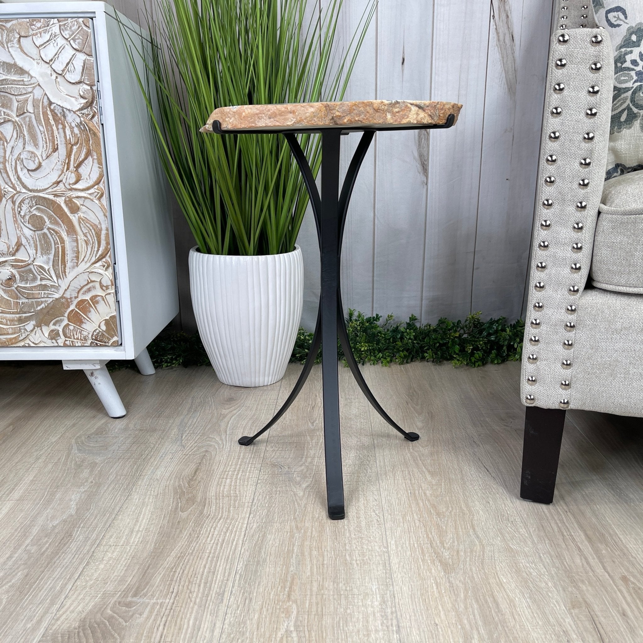 Natural Brazilian Agate Side Table, single slice on a black metal base, 22" tall #1305-0101 by Brazil Gems - Brazil GemsBrazil GemsNatural Brazilian Agate Side Table, single slice on a black metal base, 22" tall #1305-0101 by Brazil GemsTables: Side1305-0101