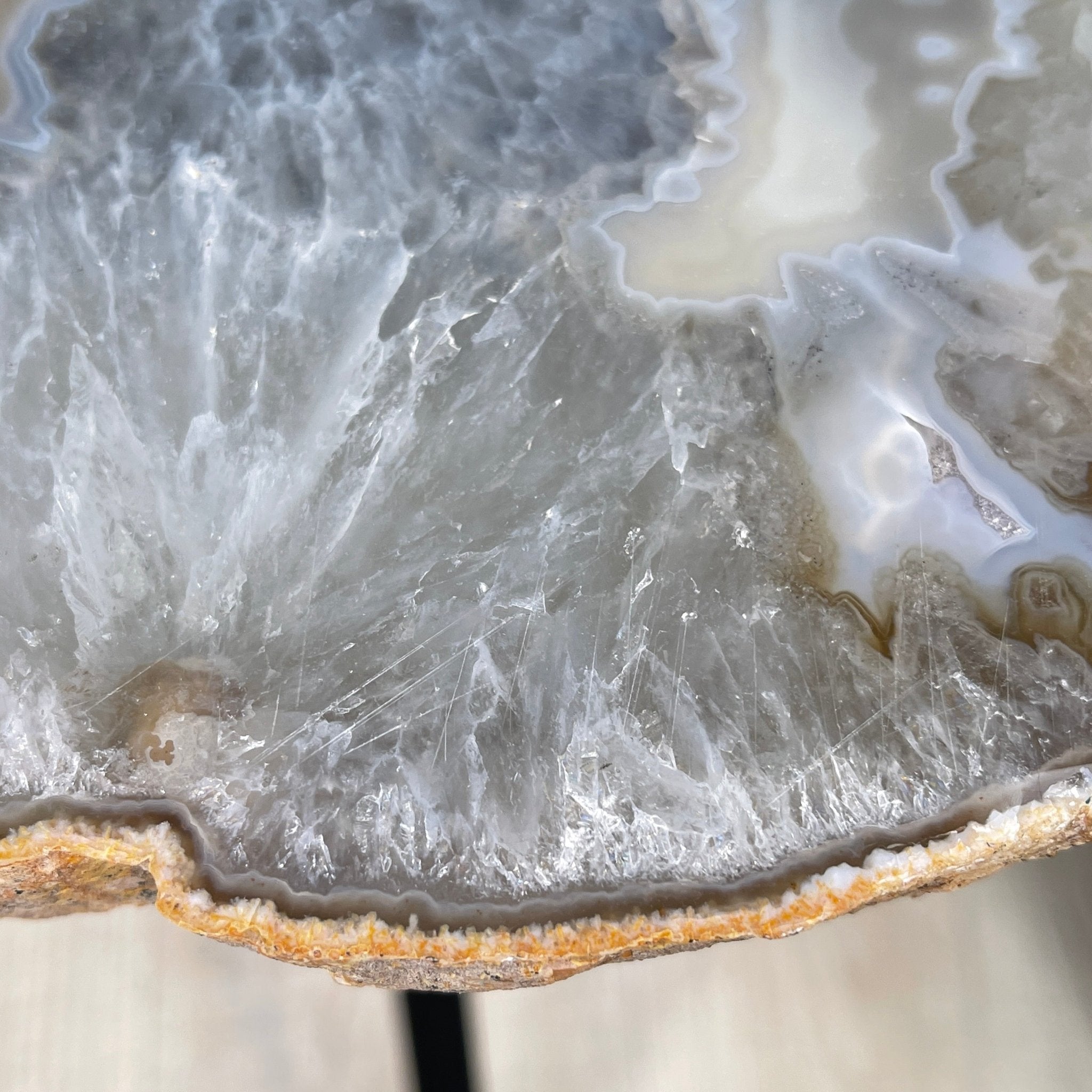 Natural Brazilian Agate Side Table, single slice on a black metal base, 22" tall #1305-0101 by Brazil Gems - Brazil GemsBrazil GemsNatural Brazilian Agate Side Table, single slice on a black metal base, 22" tall #1305-0101 by Brazil GemsTables: Side1305-0101
