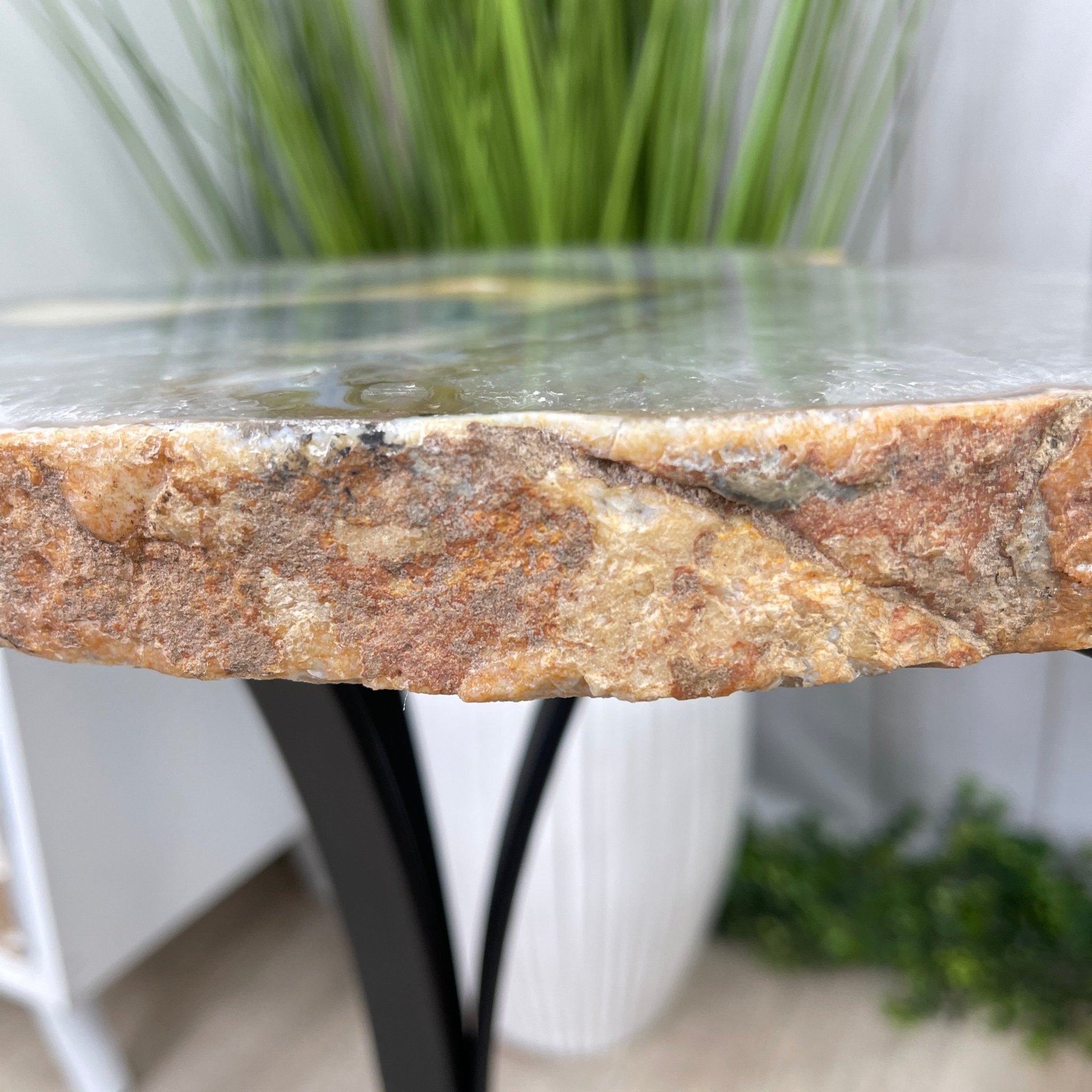 Natural Brazilian Agate Side Table, single slice on a black metal base, 22" tall #1305-0101 by Brazil Gems - Brazil GemsBrazil GemsNatural Brazilian Agate Side Table, single slice on a black metal base, 22" tall #1305-0101 by Brazil GemsTables: Side1305-0101