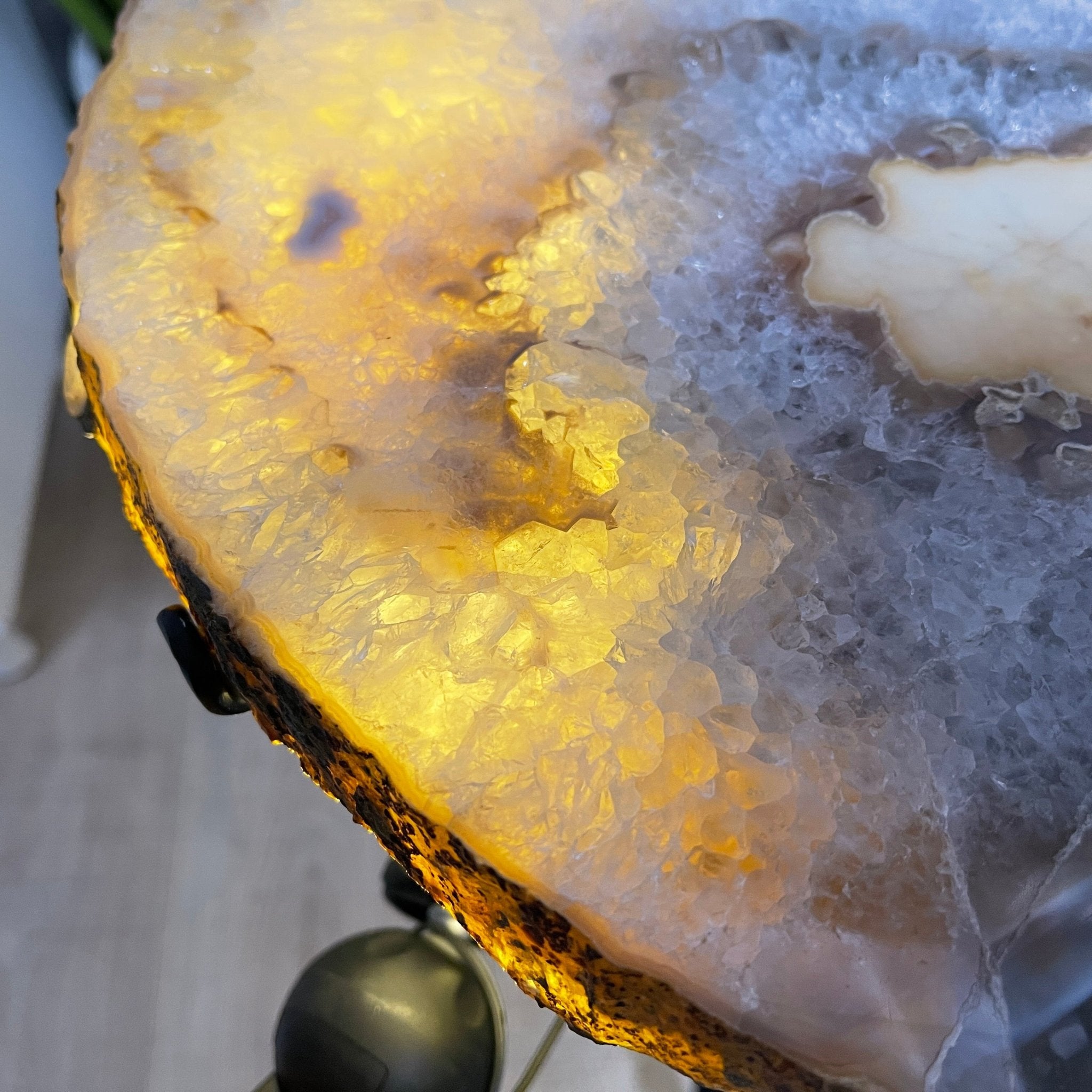 Natural Brazilian Agate Side Table, single slice on a black metal base, 22" tall #1305-0103 by Brazil Gems - Brazil GemsBrazil GemsNatural Brazilian Agate Side Table, single slice on a black metal base, 22" tall #1305-0103 by Brazil GemsTables: Side1305-0103