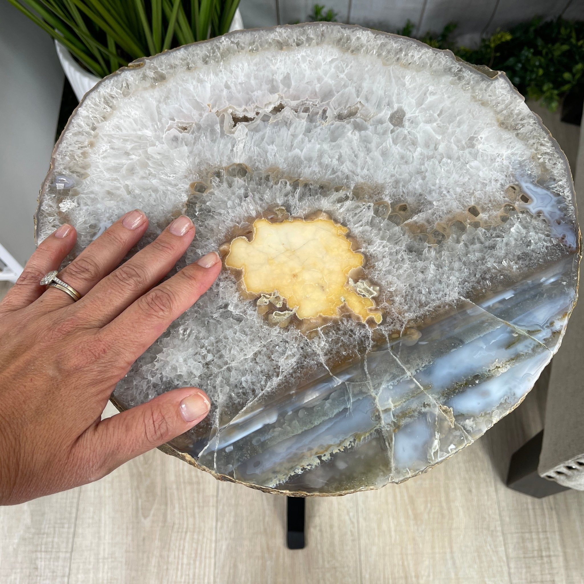 Natural Brazilian Agate Side Table, single slice on a black metal base, 22" tall #1305-0103 by Brazil Gems - Brazil GemsBrazil GemsNatural Brazilian Agate Side Table, single slice on a black metal base, 22" tall #1305-0103 by Brazil GemsTables: Side1305-0103