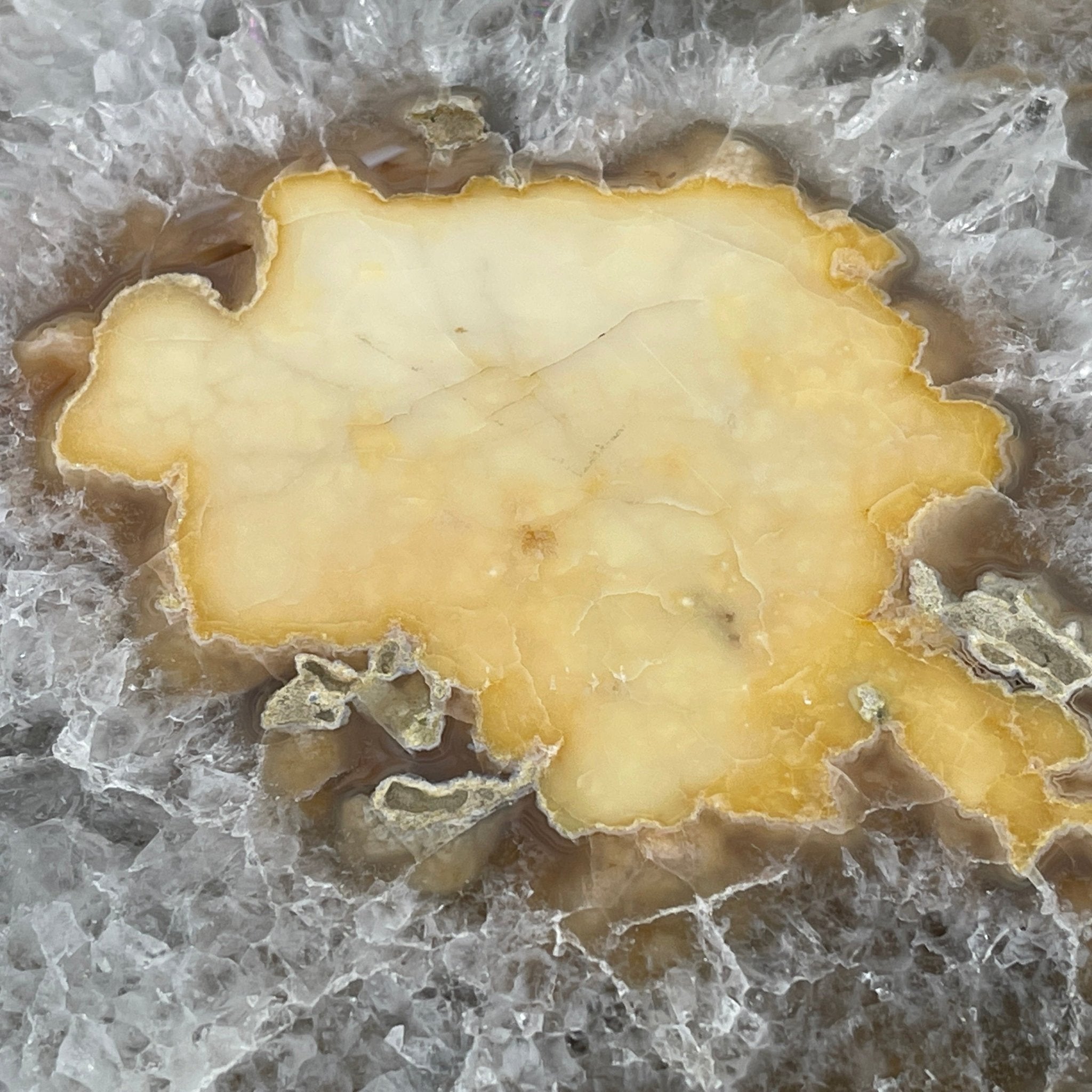 Natural Brazilian Agate Side Table, single slice on a black metal base, 22" tall #1305-0103 by Brazil Gems - Brazil GemsBrazil GemsNatural Brazilian Agate Side Table, single slice on a black metal base, 22" tall #1305-0103 by Brazil GemsTables: Side1305-0103
