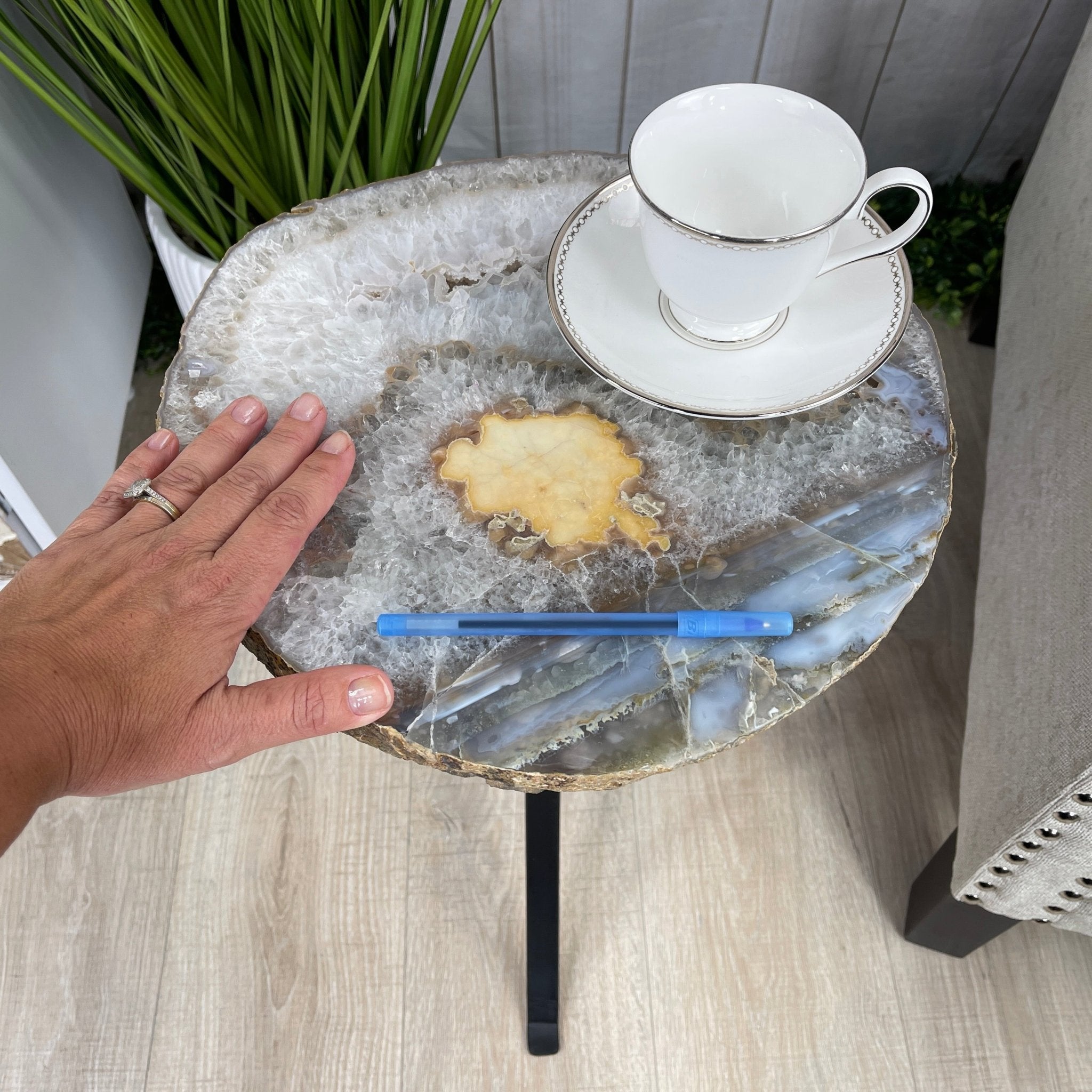 Natural Brazilian Agate Side Table, single slice on a black metal base, 22" tall #1305-0103 by Brazil Gems - Brazil GemsBrazil GemsNatural Brazilian Agate Side Table, single slice on a black metal base, 22" tall #1305-0103 by Brazil GemsTables: Side1305-0103