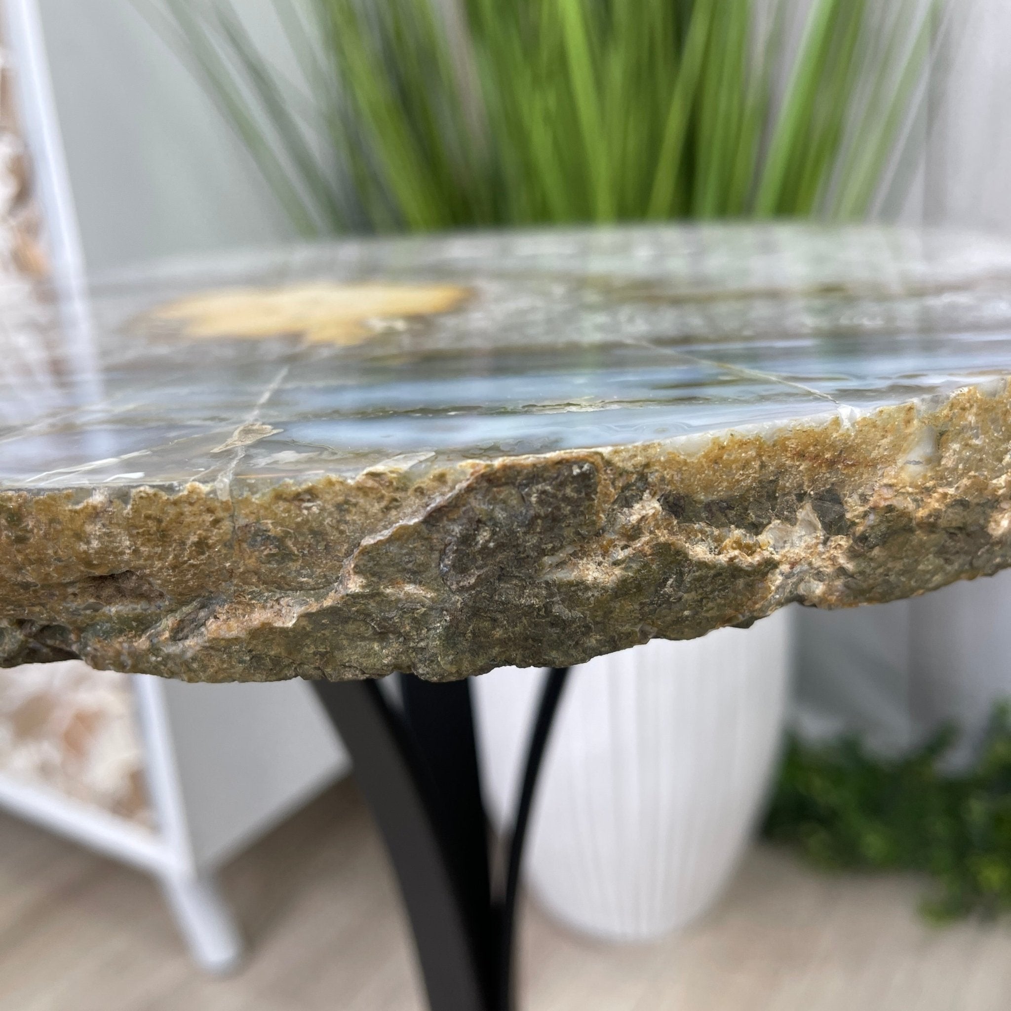 Natural Brazilian Agate Side Table, single slice on a black metal base, 22" tall #1305-0103 by Brazil Gems - Brazil GemsBrazil GemsNatural Brazilian Agate Side Table, single slice on a black metal base, 22" tall #1305-0103 by Brazil GemsTables: Side1305-0103