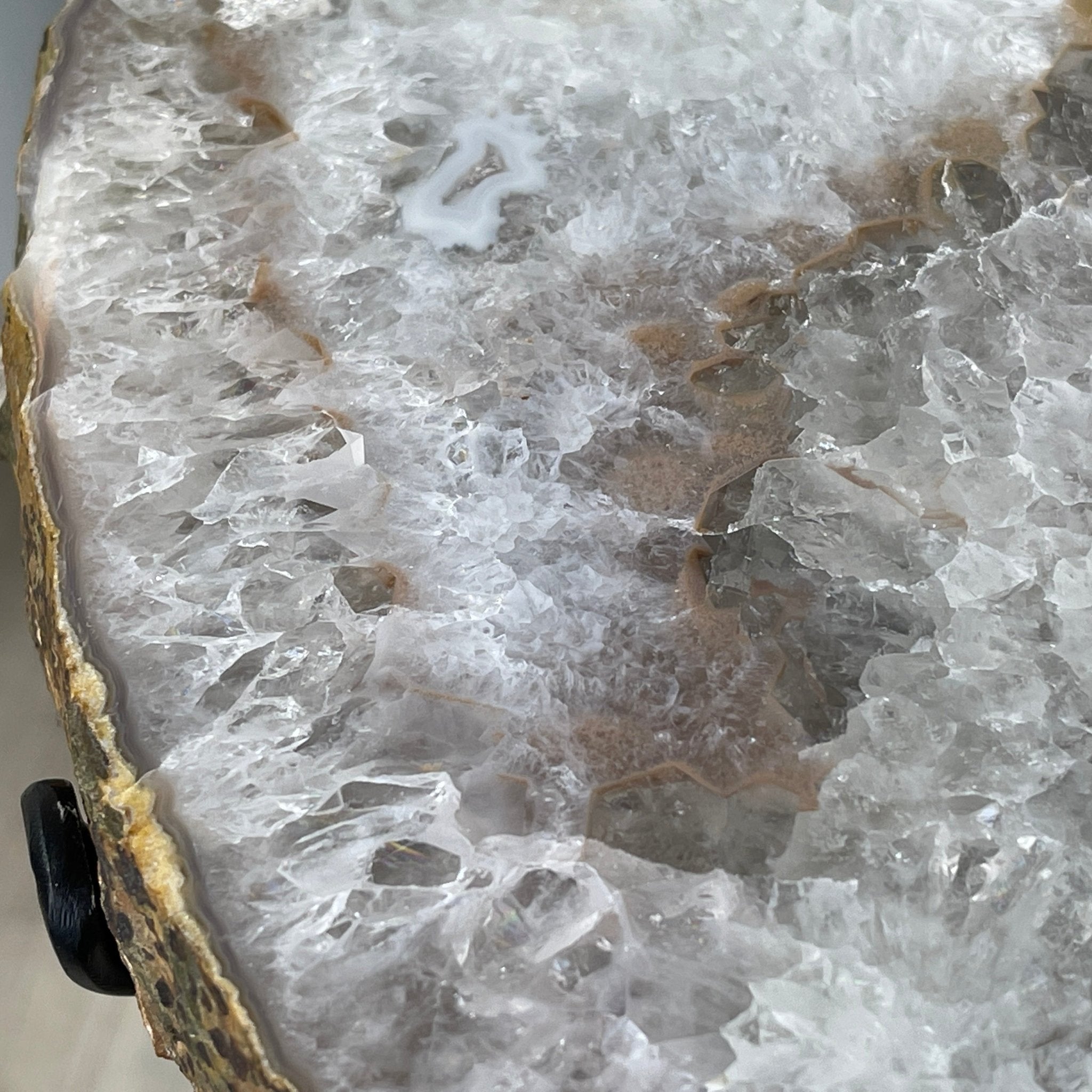 Natural Brazilian Agate Side Table, single slice on a black metal base, 22" tall #1305-0103 by Brazil Gems - Brazil GemsBrazil GemsNatural Brazilian Agate Side Table, single slice on a black metal base, 22" tall #1305-0103 by Brazil GemsTables: Side1305-0103