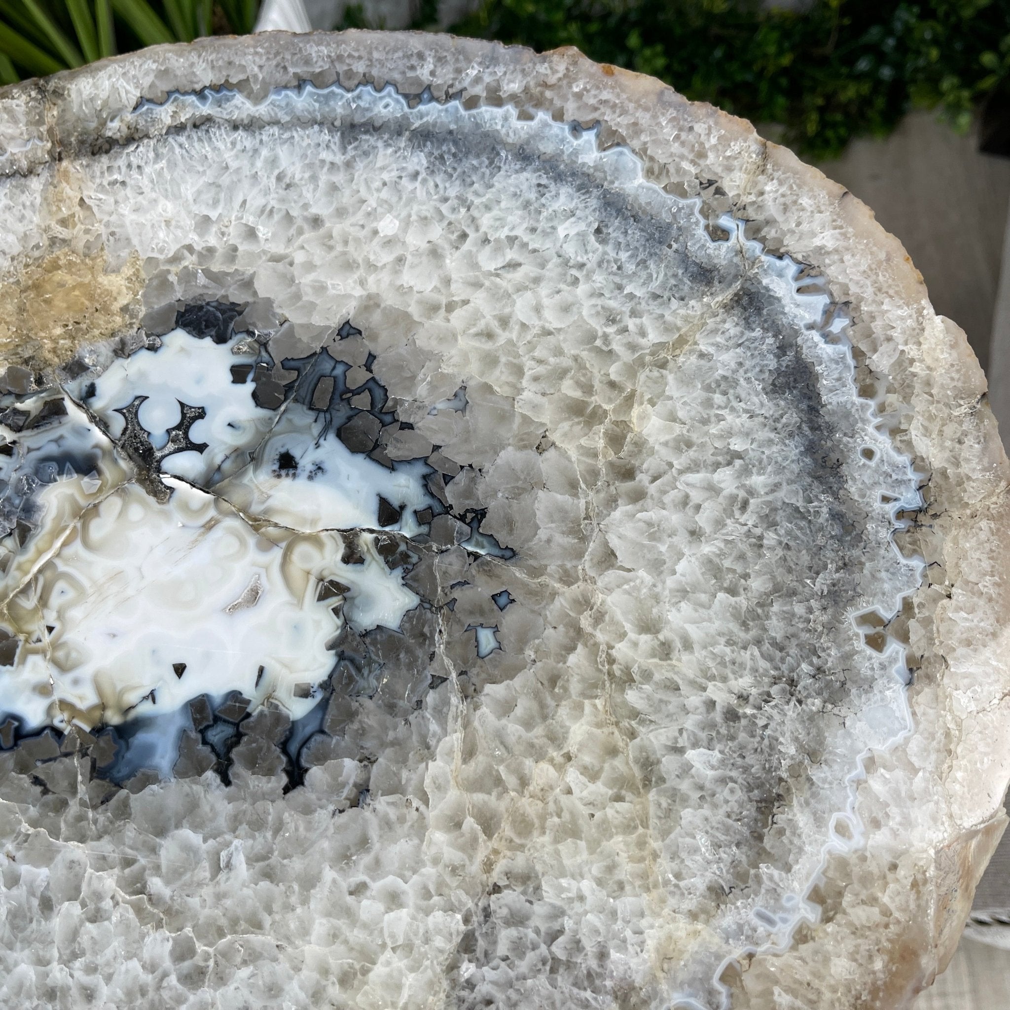 Natural Brazilian Agate Side Table, single slice on a black metal base, 22" tall #1305-0106 by Brazil Gems - Brazil GemsBrazil GemsNatural Brazilian Agate Side Table, single slice on a black metal base, 22" tall #1305-0106 by Brazil GemsTables: Side1305-0106