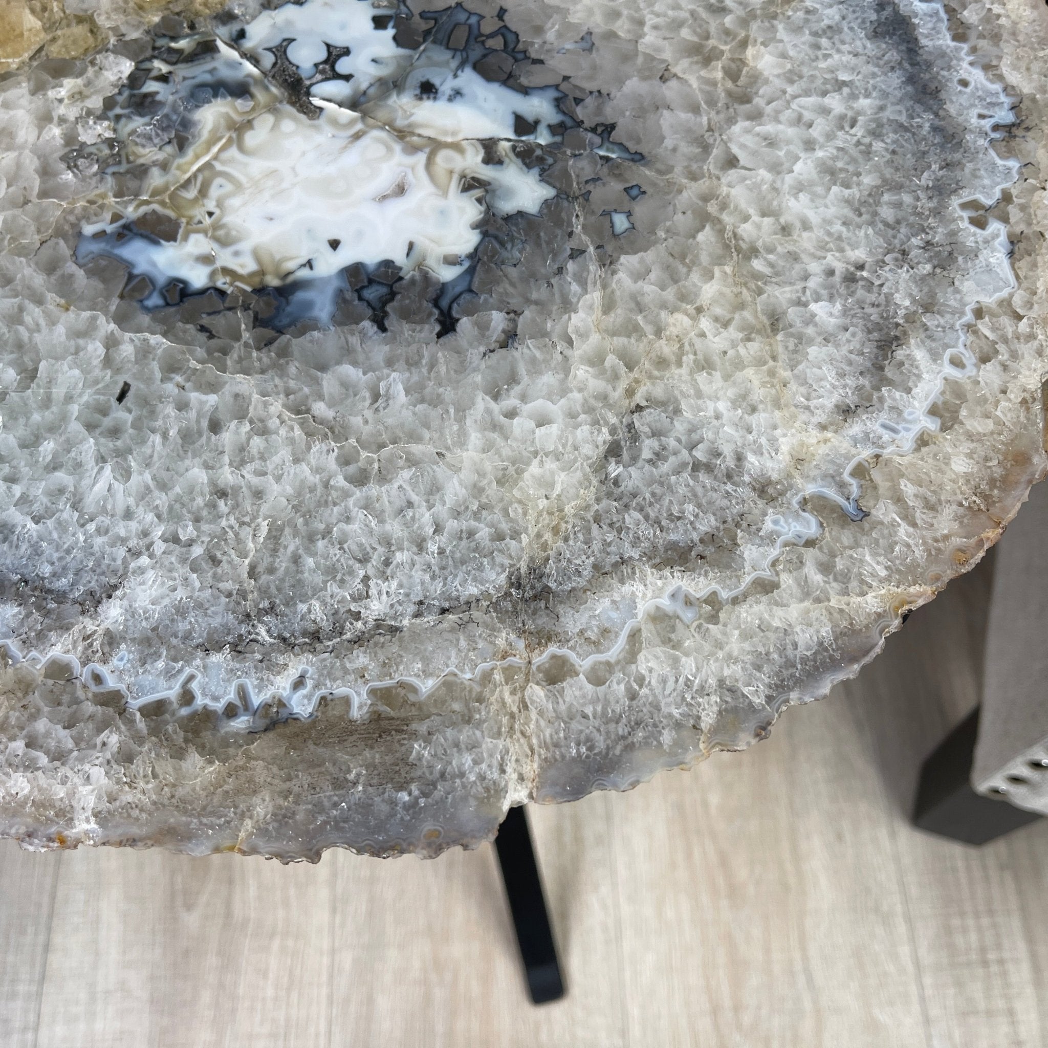 Natural Brazilian Agate Side Table, single slice on a black metal base, 22" tall #1305-0106 by Brazil Gems - Brazil GemsBrazil GemsNatural Brazilian Agate Side Table, single slice on a black metal base, 22" tall #1305-0106 by Brazil GemsTables: Side1305-0106