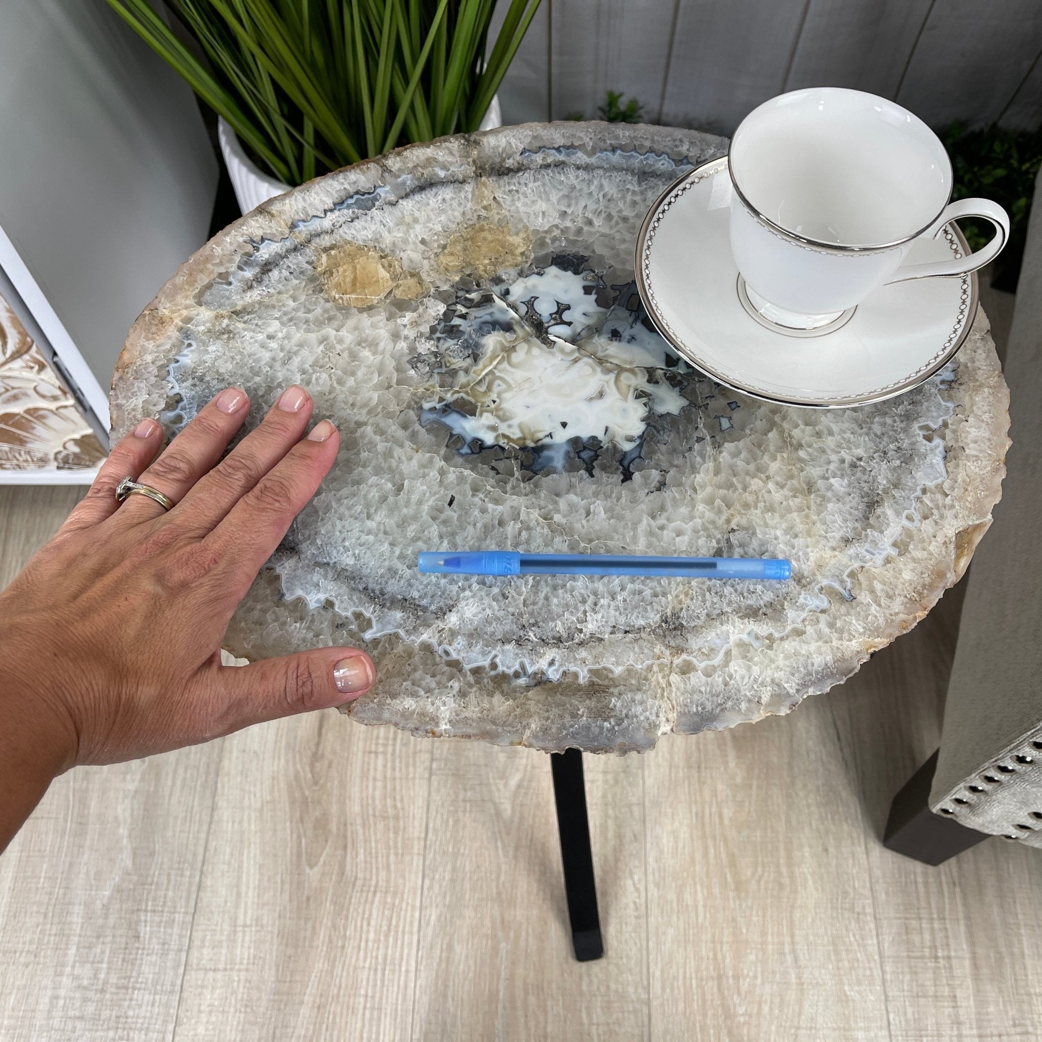 Natural Brazilian Agate Side Table, single slice on a black metal base, 22" tall #1305-0106 by Brazil Gems - Brazil GemsBrazil GemsNatural Brazilian Agate Side Table, single slice on a black metal base, 22" tall #1305-0106 by Brazil GemsTables: Side1305-0106