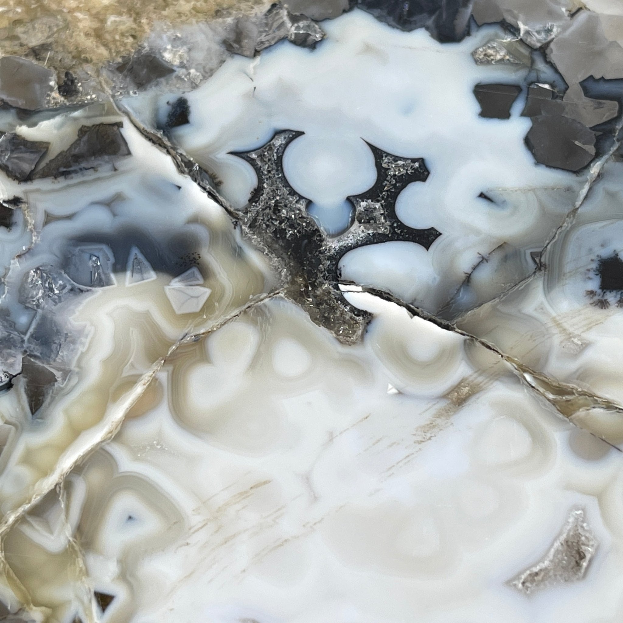 Natural Brazilian Agate Side Table, single slice on a black metal base, 22" tall #1305-0106 by Brazil Gems - Brazil GemsBrazil GemsNatural Brazilian Agate Side Table, single slice on a black metal base, 22" tall #1305-0106 by Brazil GemsTables: Side1305-0106