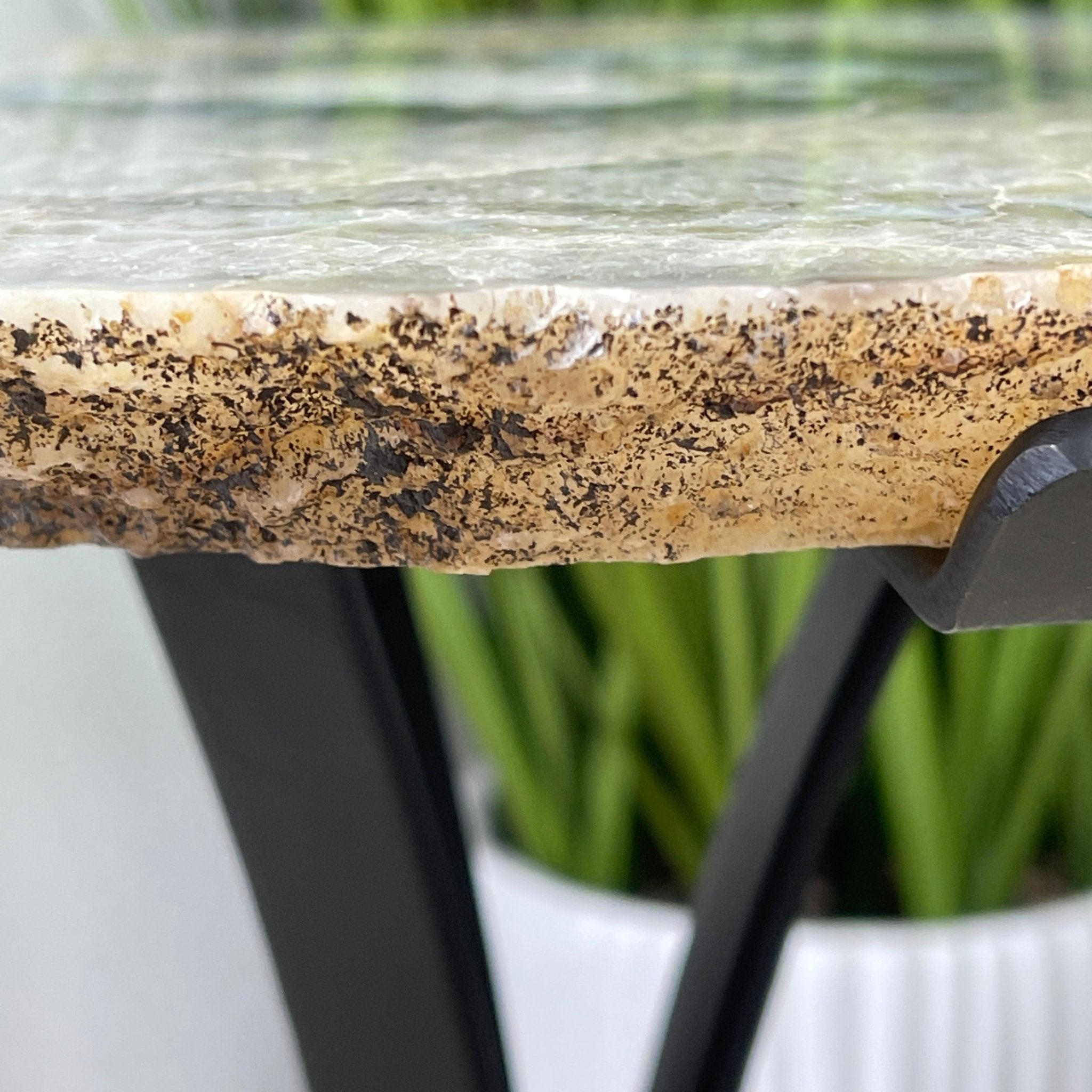 Natural Brazilian Agate Side Table, single slice on a black metal base, 22" tall #1305-0106 by Brazil Gems - Brazil GemsBrazil GemsNatural Brazilian Agate Side Table, single slice on a black metal base, 22" tall #1305-0106 by Brazil GemsTables: Side1305-0106