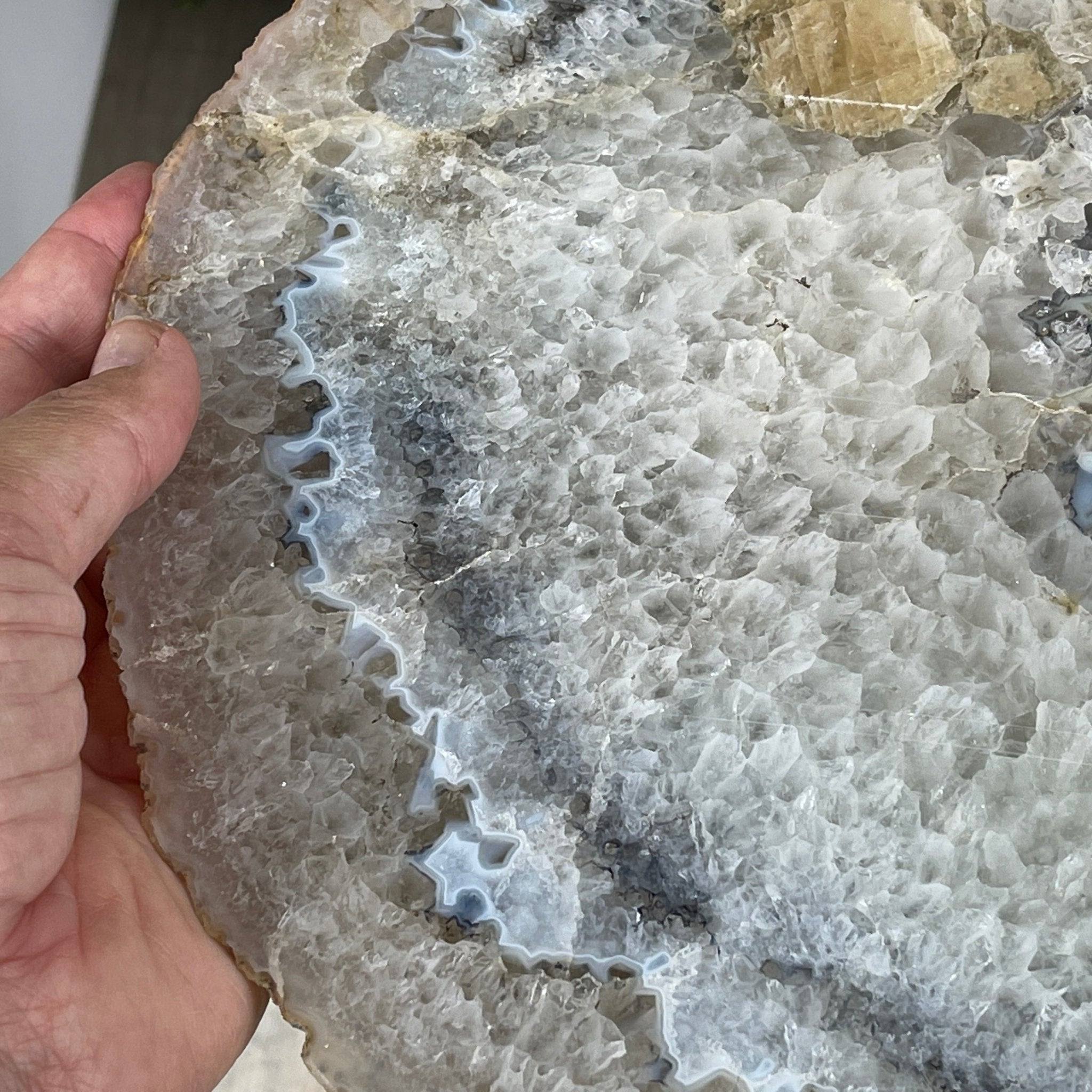 Natural Brazilian Agate Side Table, single slice on a black metal base, 22" tall #1305-0106 by Brazil Gems - Brazil GemsBrazil GemsNatural Brazilian Agate Side Table, single slice on a black metal base, 22" tall #1305-0106 by Brazil GemsTables: Side1305-0106