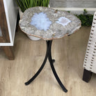 Natural Brazilian Agate Side Table, single slice on a black metal base, 22" tall #1305-0126 by Brazil Gems - Brazil GemsBrazil GemsNatural Brazilian Agate Side Table, single slice on a black metal base, 22" tall #1305-0126 by Brazil GemsTables: Side1305-0126