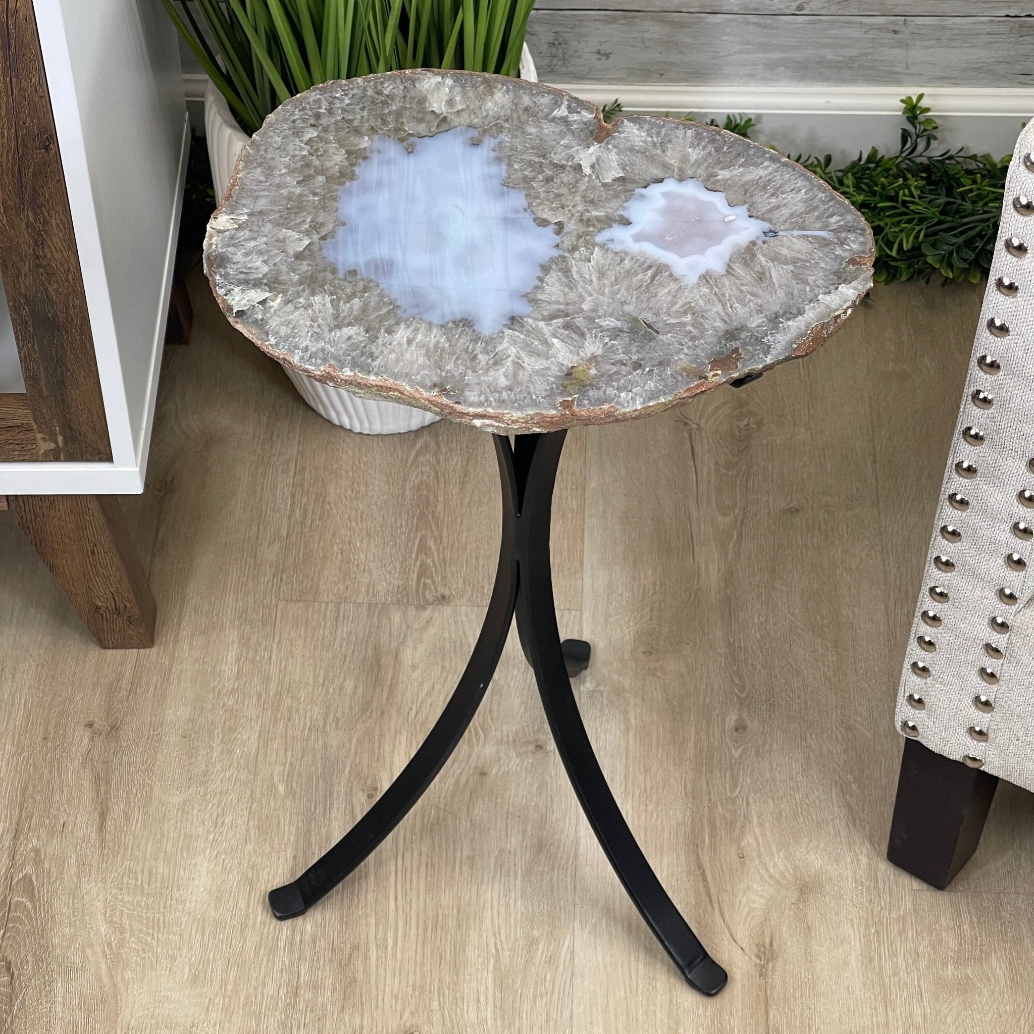 Natural Brazilian Agate Side Table, single slice on a black metal base, 22" tall #1305-0126 by Brazil Gems - Brazil GemsBrazil GemsNatural Brazilian Agate Side Table, single slice on a black metal base, 22" tall #1305-0126 by Brazil GemsTables: Side1305-0126