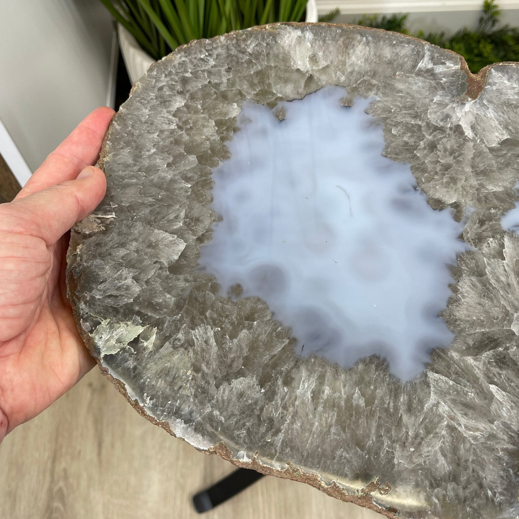 Natural Brazilian Agate Side Table, single slice on a black metal base, 22" tall #1305-0126 by Brazil Gems - Brazil GemsBrazil GemsNatural Brazilian Agate Side Table, single slice on a black metal base, 22" tall #1305-0126 by Brazil GemsTables: Side1305-0126