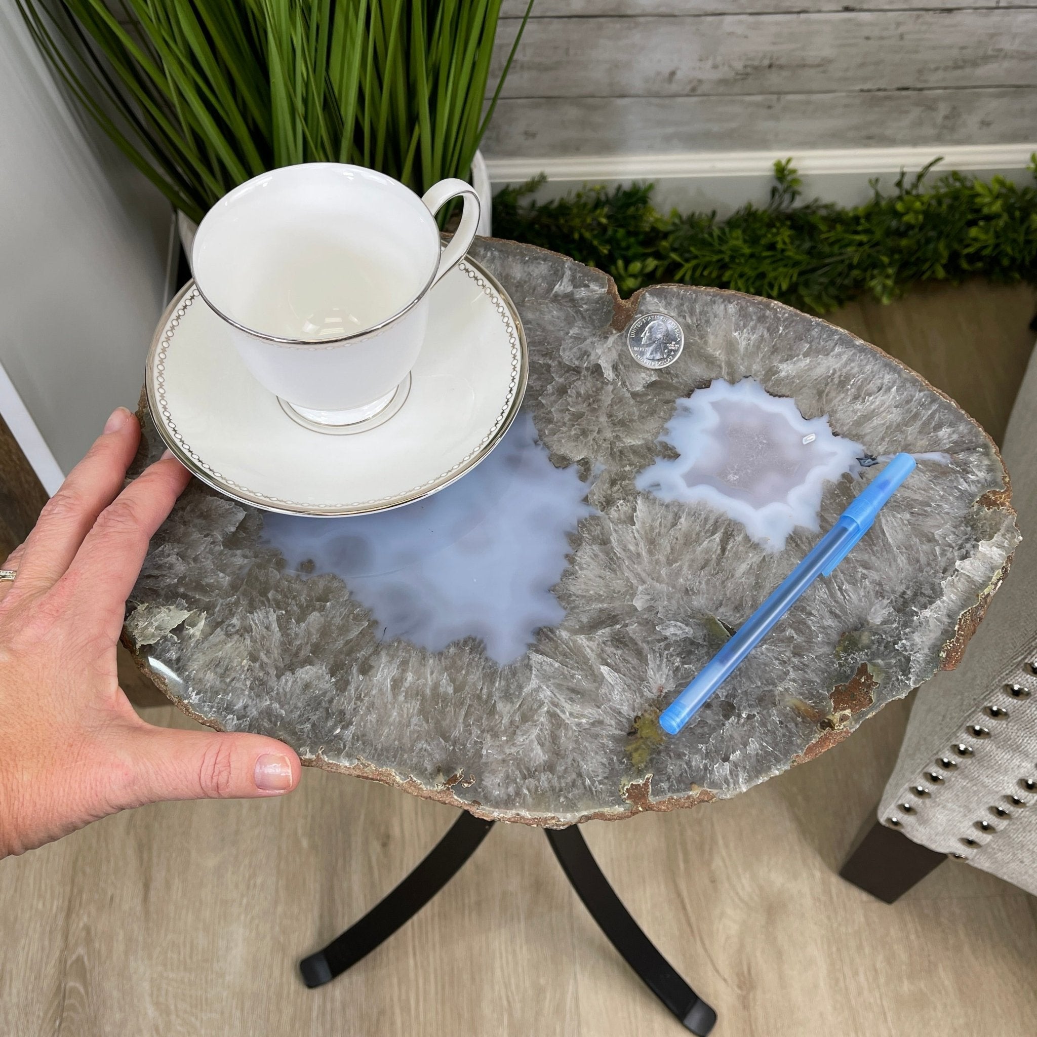 Natural Brazilian Agate Side Table, single slice on a black metal base, 22" tall #1305-0126 by Brazil Gems - Brazil GemsBrazil GemsNatural Brazilian Agate Side Table, single slice on a black metal base, 22" tall #1305-0126 by Brazil GemsTables: Side1305-0126