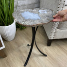 Natural Brazilian Agate Side Table, single slice on a black metal base, 22" tall #1305-0126 by Brazil Gems - Brazil GemsBrazil GemsNatural Brazilian Agate Side Table, single slice on a black metal base, 22" tall #1305-0126 by Brazil GemsTables: Side1305-0126