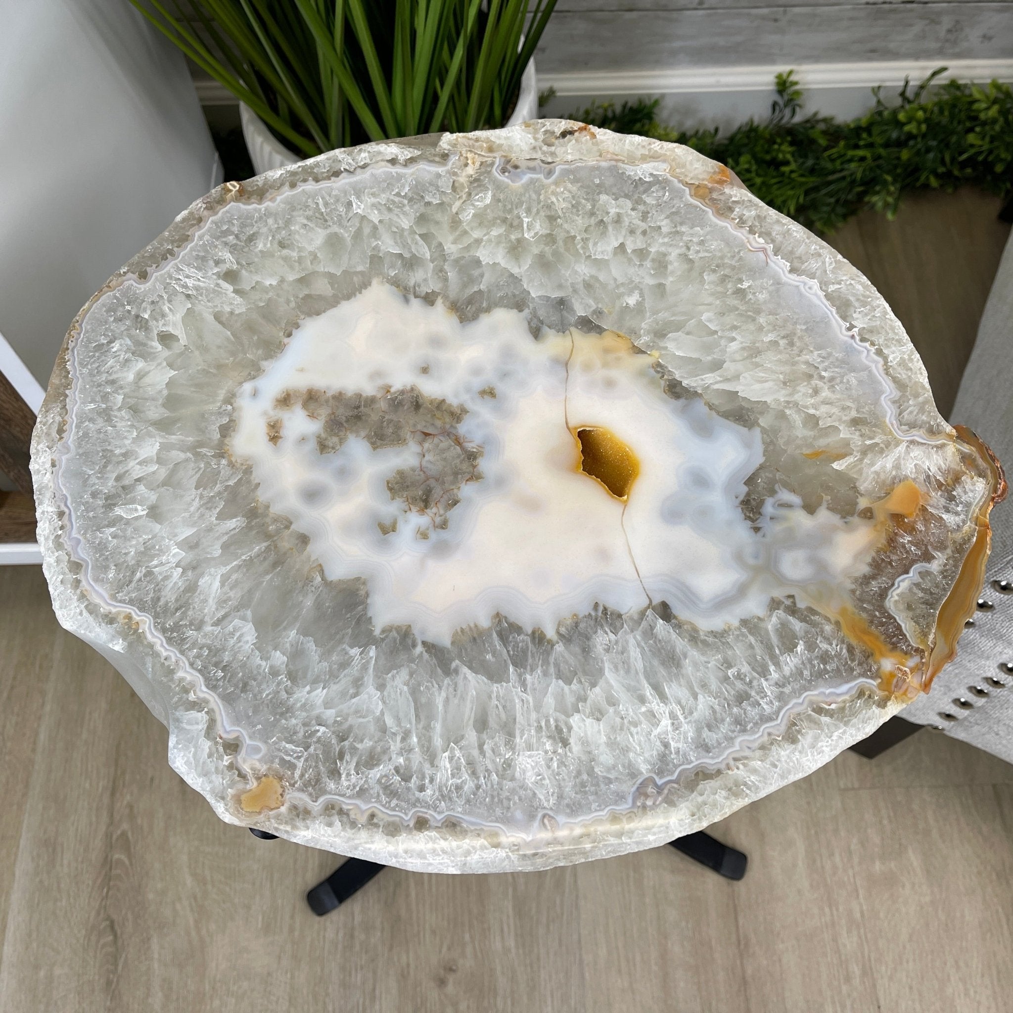 Natural Brazilian Agate Side Table, single slice on a black metal base, 22" tall #1305-0134 by Brazil Gems - Brazil GemsBrazil GemsNatural Brazilian Agate Side Table, single slice on a black metal base, 22" tall #1305-0134 by Brazil GemsTables: Side1305-0134
