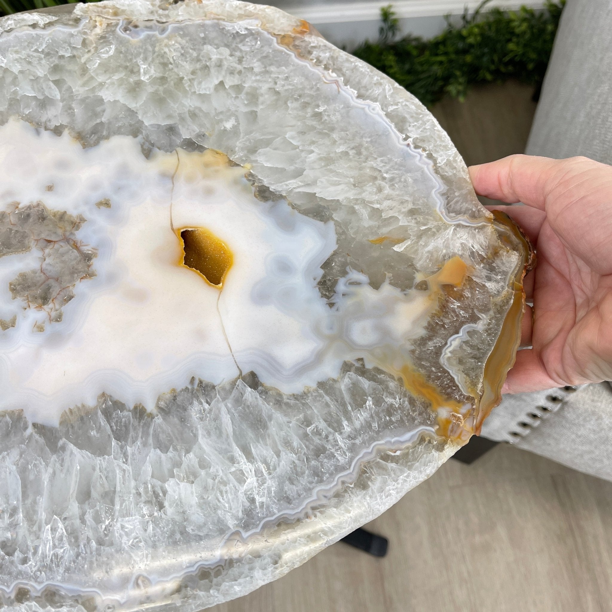 Natural Brazilian Agate Side Table, single slice on a black metal base, 22" tall #1305-0134 by Brazil Gems - Brazil GemsBrazil GemsNatural Brazilian Agate Side Table, single slice on a black metal base, 22" tall #1305-0134 by Brazil GemsTables: Side1305-0134