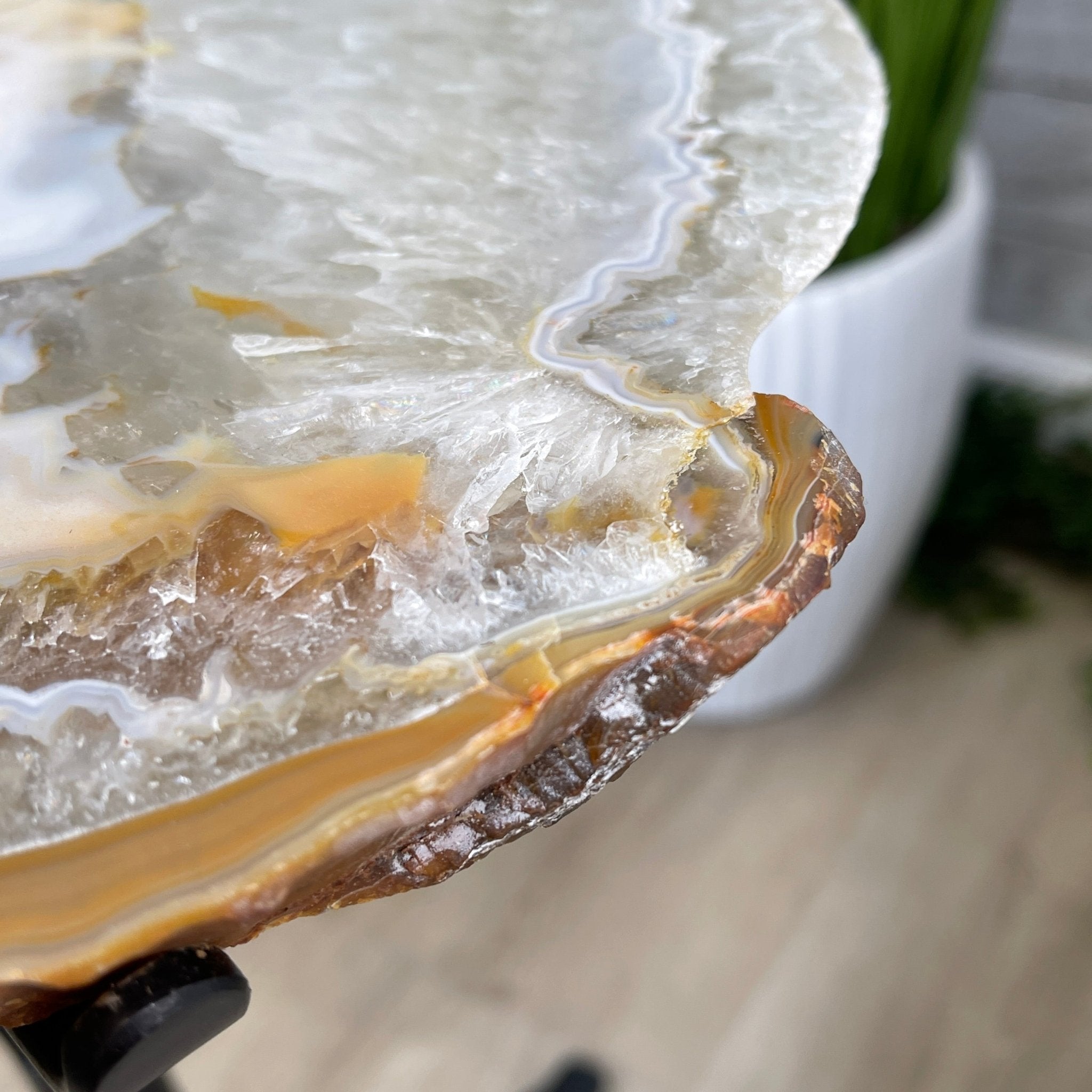 Natural Brazilian Agate Side Table, single slice on a black metal base, 22" tall #1305-0134 by Brazil Gems - Brazil GemsBrazil GemsNatural Brazilian Agate Side Table, single slice on a black metal base, 22" tall #1305-0134 by Brazil GemsTables: Side1305-0134
