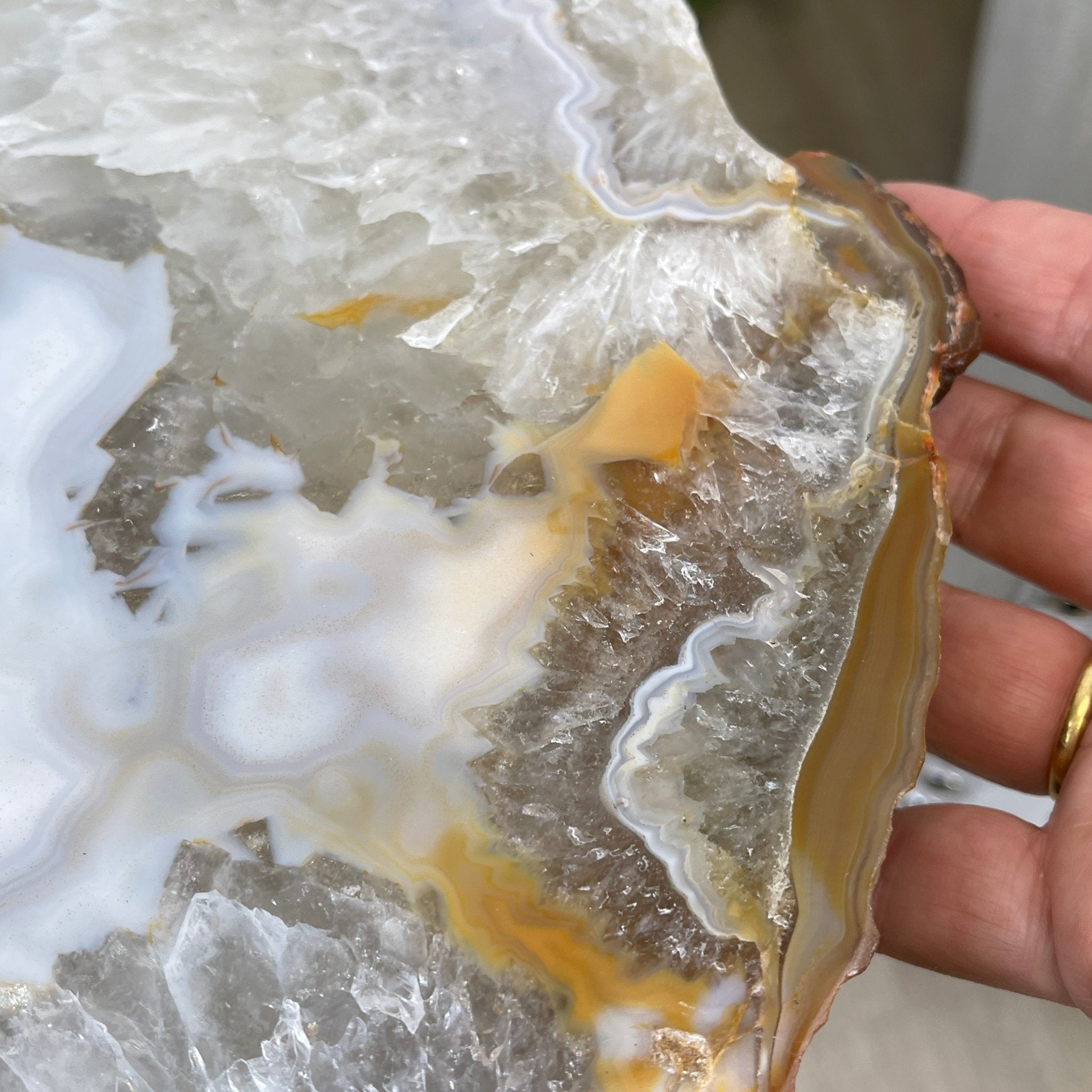 Natural Brazilian Agate Side Table, single slice on a black metal base, 22" tall #1305-0134 by Brazil Gems - Brazil GemsBrazil GemsNatural Brazilian Agate Side Table, single slice on a black metal base, 22" tall #1305-0134 by Brazil GemsTables: Side1305-0134