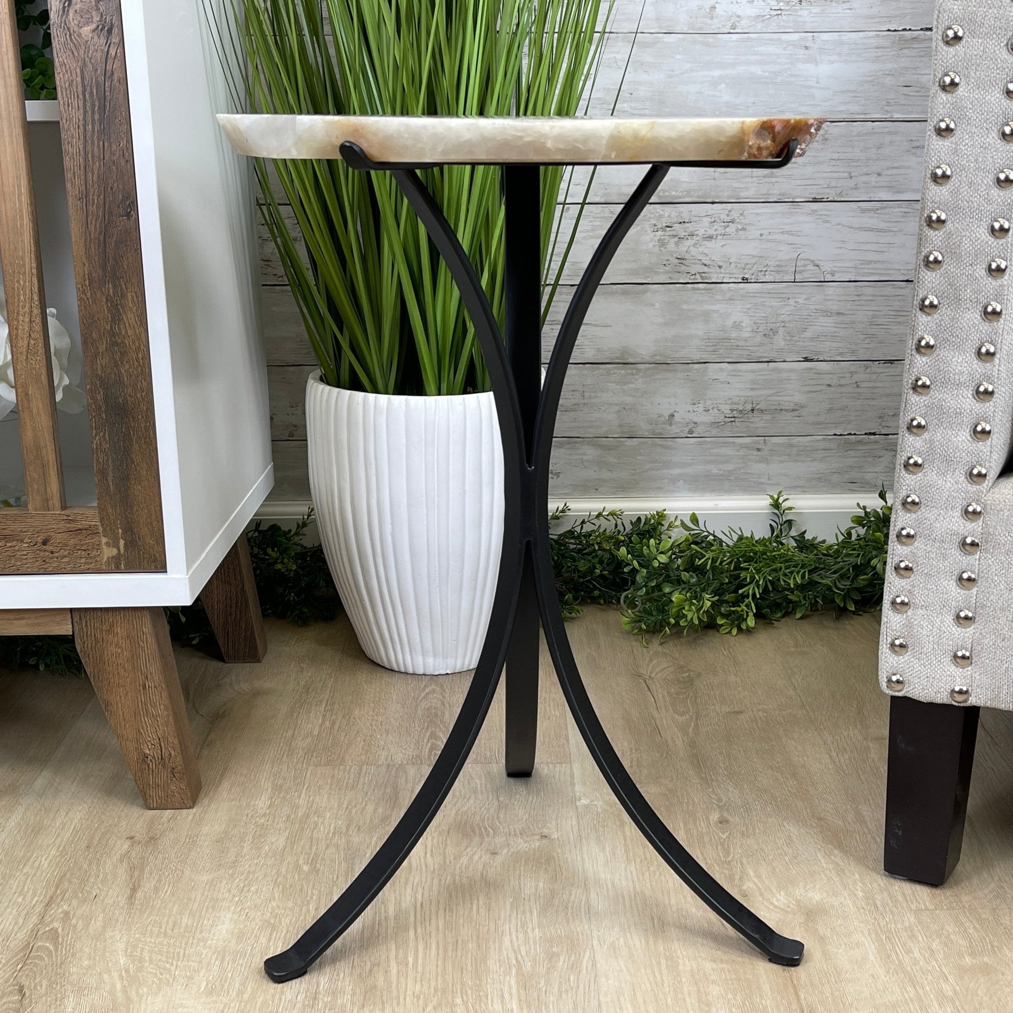 Natural Brazilian Agate Side Table, single slice on a black metal base, 22" tall #1305-0134 by Brazil Gems - Brazil GemsBrazil GemsNatural Brazilian Agate Side Table, single slice on a black metal base, 22" tall #1305-0134 by Brazil GemsTables: Side1305-0134