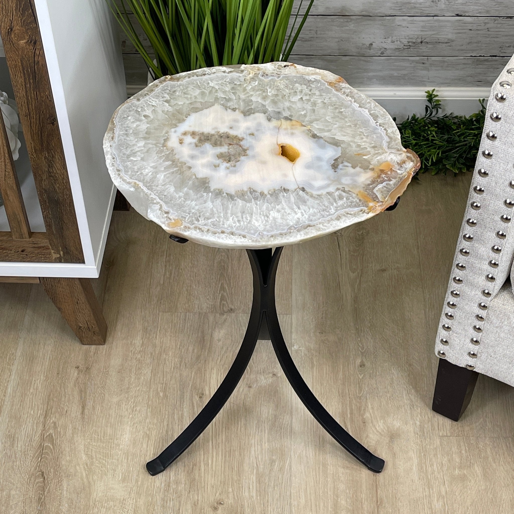 Natural Brazilian Agate Side Table, single slice on a black metal base, 22" tall #1305-0134 by Brazil Gems - Brazil GemsBrazil GemsNatural Brazilian Agate Side Table, single slice on a black metal base, 22" tall #1305-0134 by Brazil GemsTables: Side1305-0134