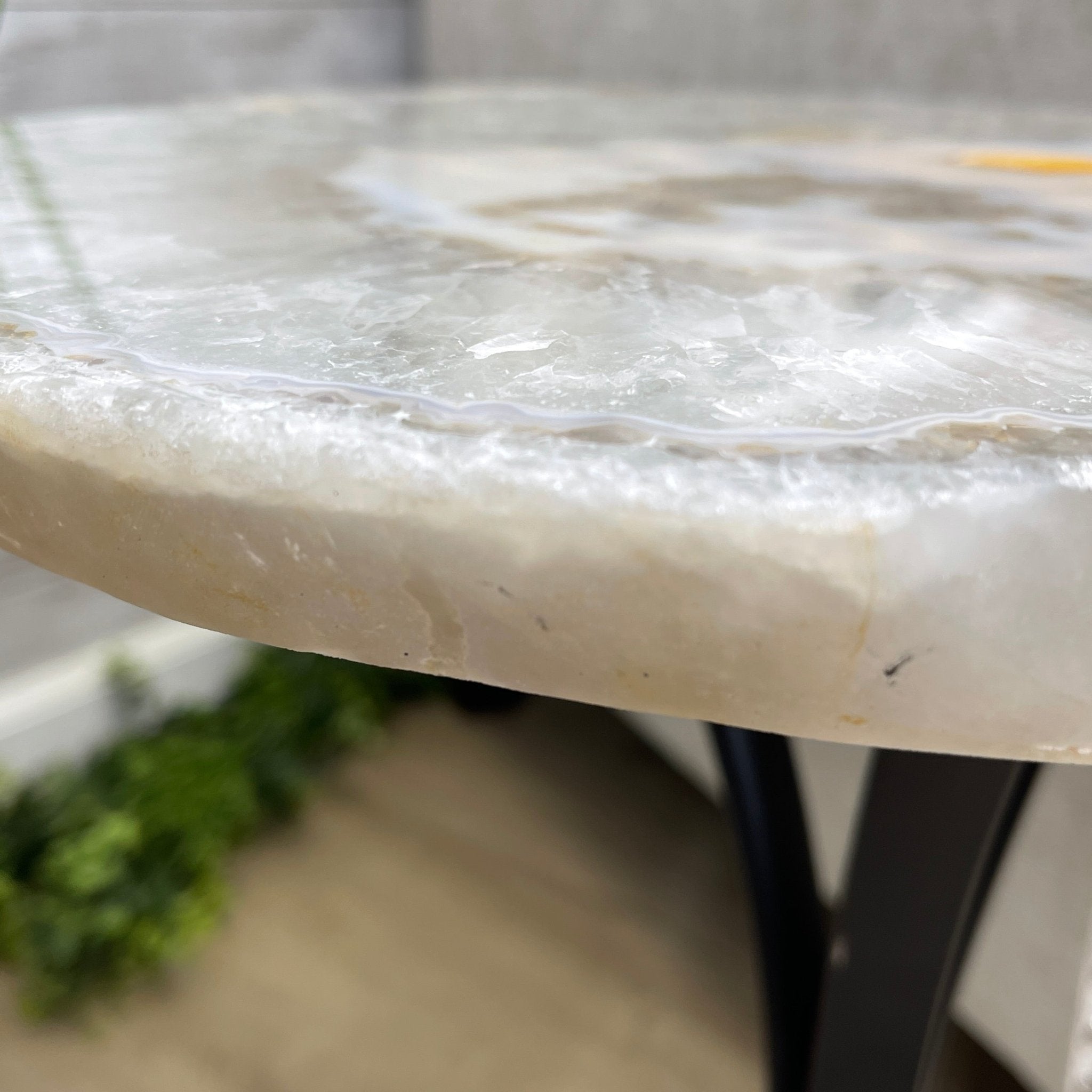 Natural Brazilian Agate Side Table, single slice on a black metal base, 22" tall #1305-0134 by Brazil Gems - Brazil GemsBrazil GemsNatural Brazilian Agate Side Table, single slice on a black metal base, 22" tall #1305-0134 by Brazil GemsTables: Side1305-0134