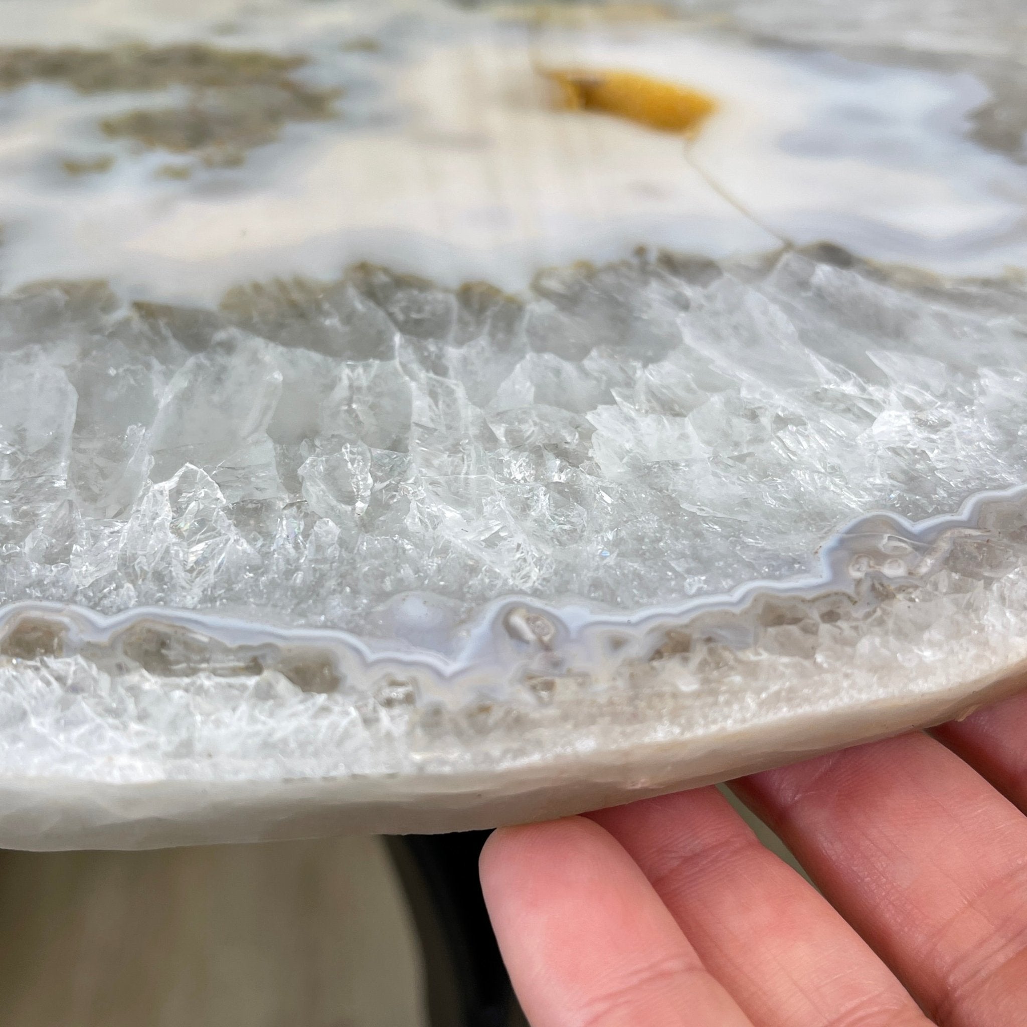 Natural Brazilian Agate Side Table, single slice on a black metal base, 22" tall #1305-0134 by Brazil Gems - Brazil GemsBrazil GemsNatural Brazilian Agate Side Table, single slice on a black metal base, 22" tall #1305-0134 by Brazil GemsTables: Side1305-0134