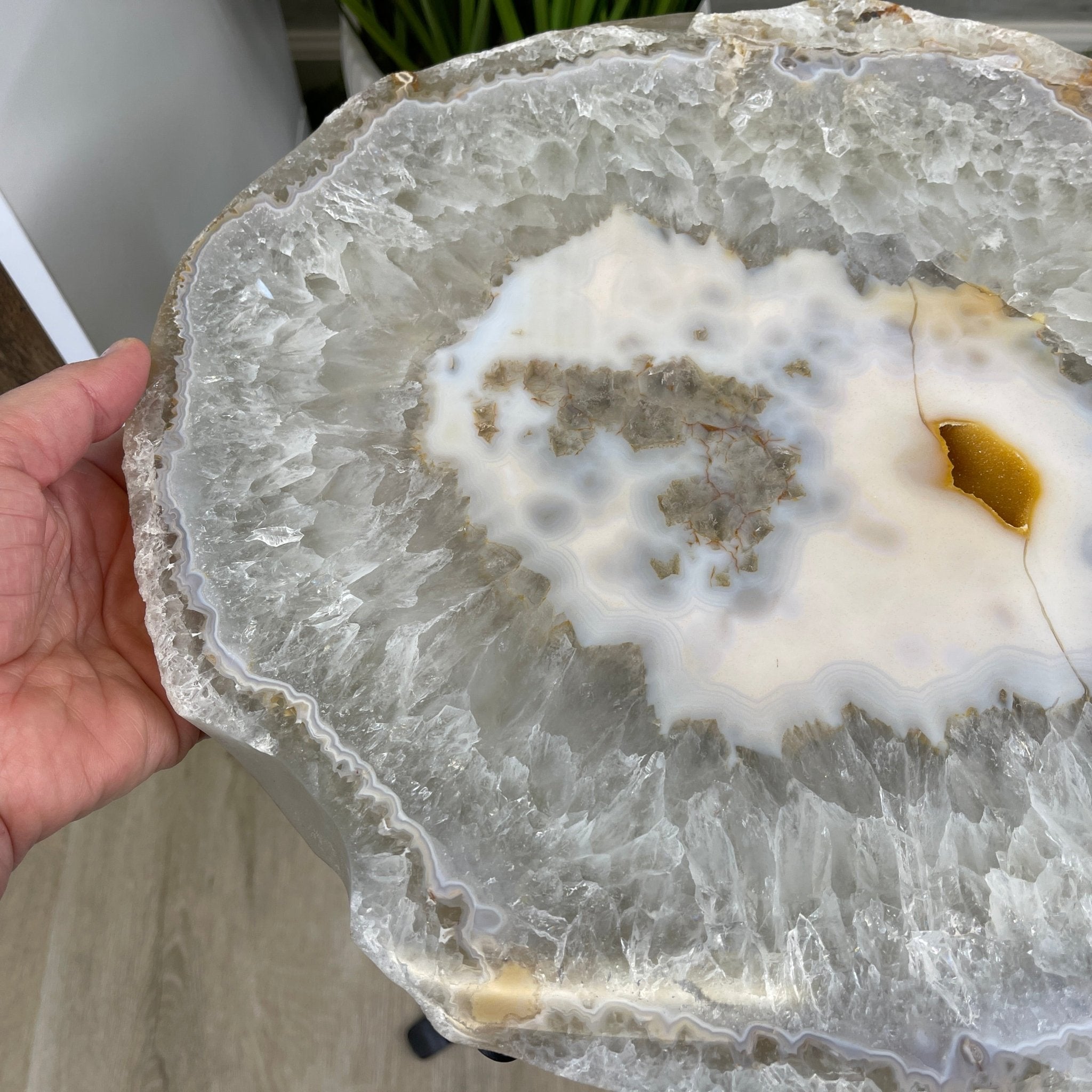 Natural Brazilian Agate Side Table, single slice on a black metal base, 22" tall #1305-0134 by Brazil Gems - Brazil GemsBrazil GemsNatural Brazilian Agate Side Table, single slice on a black metal base, 22" tall #1305-0134 by Brazil GemsTables: Side1305-0134