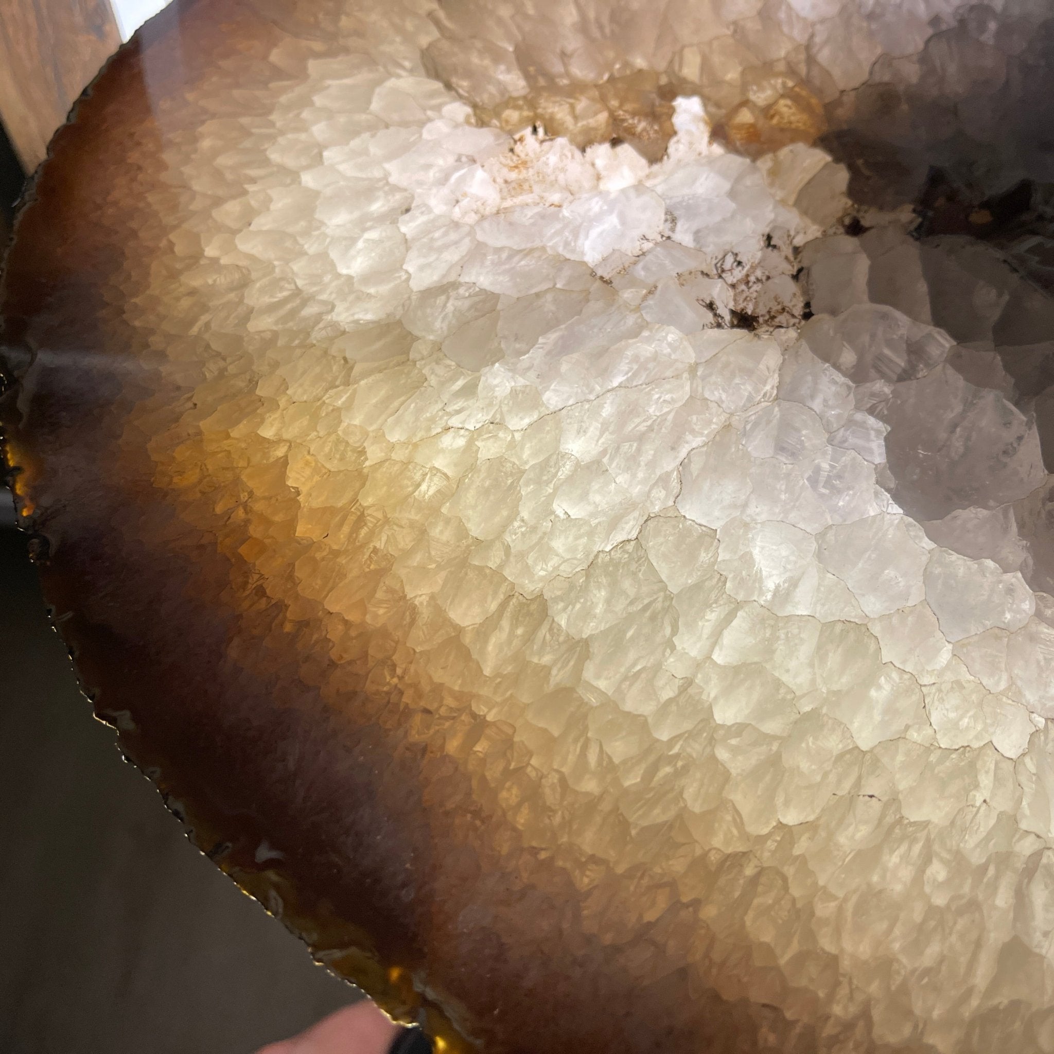 Natural Brazilian Agate Side Table, single slice on a black metal base, 22" tall #1306-0032 by Brazil Gems - Brazil GemsBrazil GemsNatural Brazilian Agate Side Table, single slice on a black metal base, 22" tall #1306-0032 by Brazil GemsTables: Side1306-0032