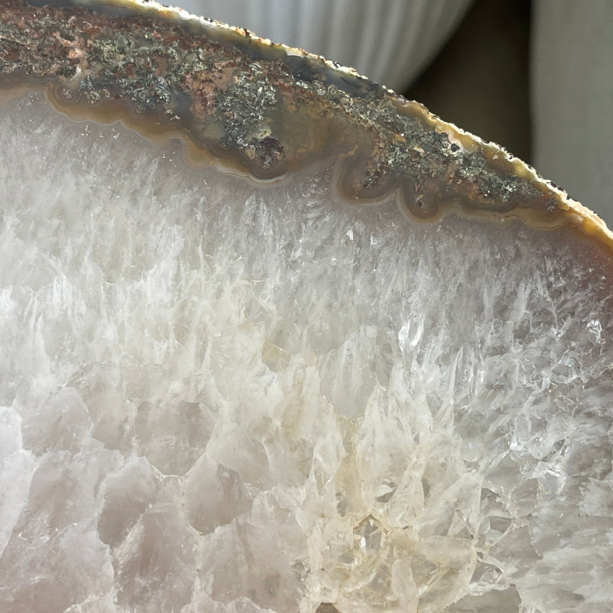Natural Brazilian Agate Side Table, single slice on a black metal base, 22" tall #1306-0032 by Brazil Gems - Brazil GemsBrazil GemsNatural Brazilian Agate Side Table, single slice on a black metal base, 22" tall #1306-0032 by Brazil GemsTables: Side1306-0032