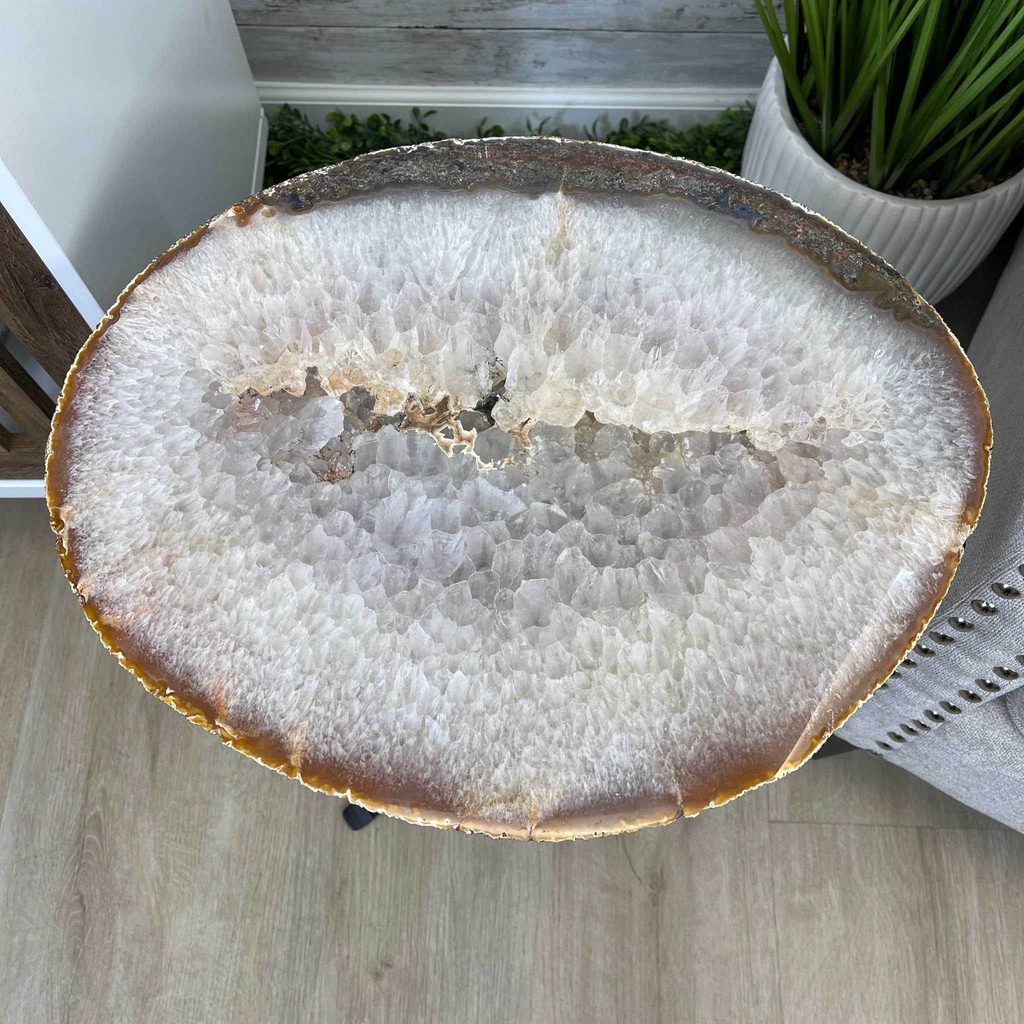 Natural Brazilian Agate Side Table, single slice on a black metal base, 22" tall #1306-0032 by Brazil Gems - Brazil GemsBrazil GemsNatural Brazilian Agate Side Table, single slice on a black metal base, 22" tall #1306-0032 by Brazil GemsTables: Side1306-0032
