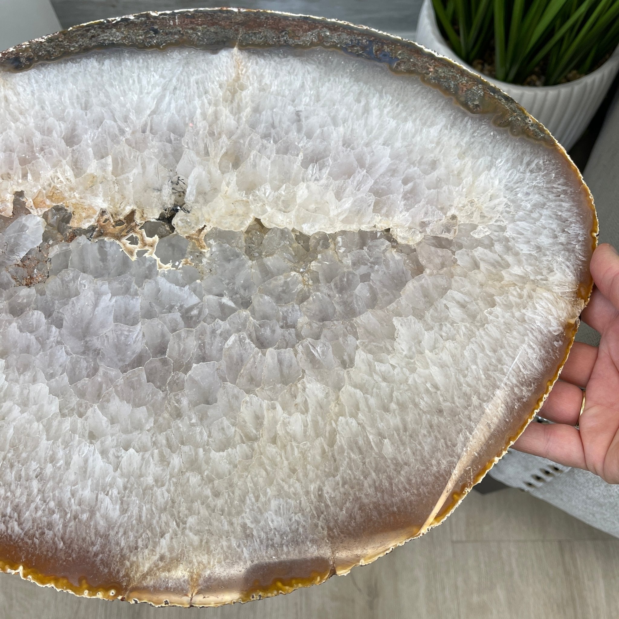 Natural Brazilian Agate Side Table, single slice on a black metal base, 22" tall #1306-0032 by Brazil Gems - Brazil GemsBrazil GemsNatural Brazilian Agate Side Table, single slice on a black metal base, 22" tall #1306-0032 by Brazil GemsTables: Side1306-0032