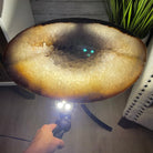 Natural Brazilian Agate Side Table, single slice on a black metal base, 22" tall #1306-0032 by Brazil Gems - Brazil GemsBrazil GemsNatural Brazilian Agate Side Table, single slice on a black metal base, 22" tall #1306-0032 by Brazil GemsTables: Side1306-0032